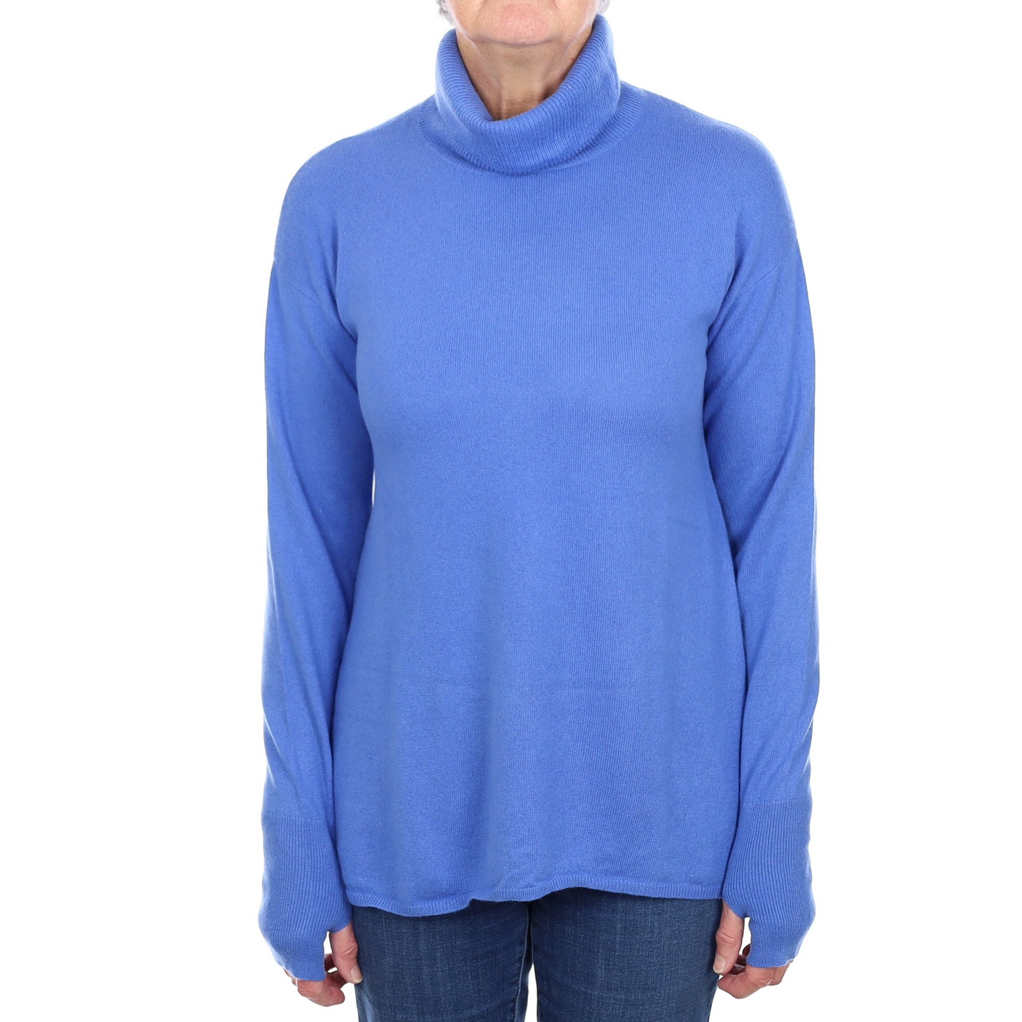 Azure Blue Cashmere A Line Polo Neck Jumper Medium