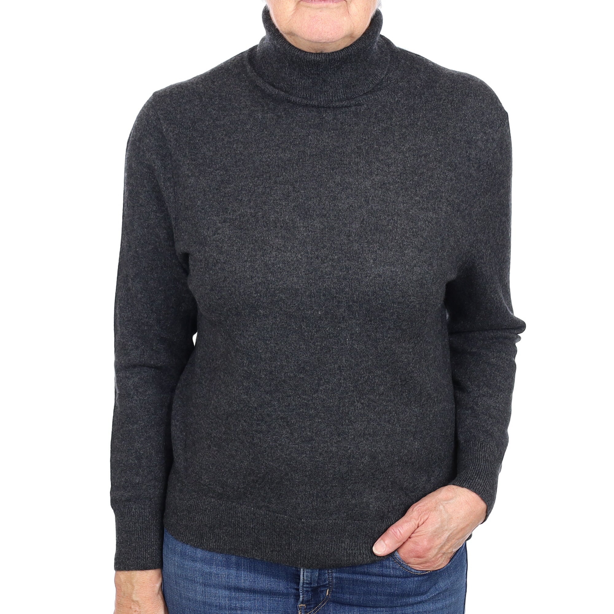 Charcoal Grey Cashmere Polo Neck Jumper Medium
