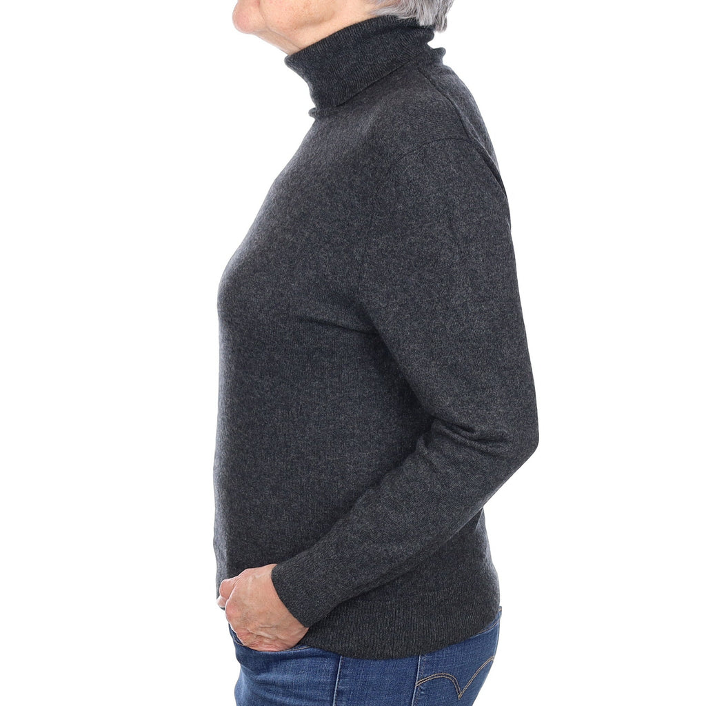 Charcoal Grey Cashmere Polo Neck Jumper Medium