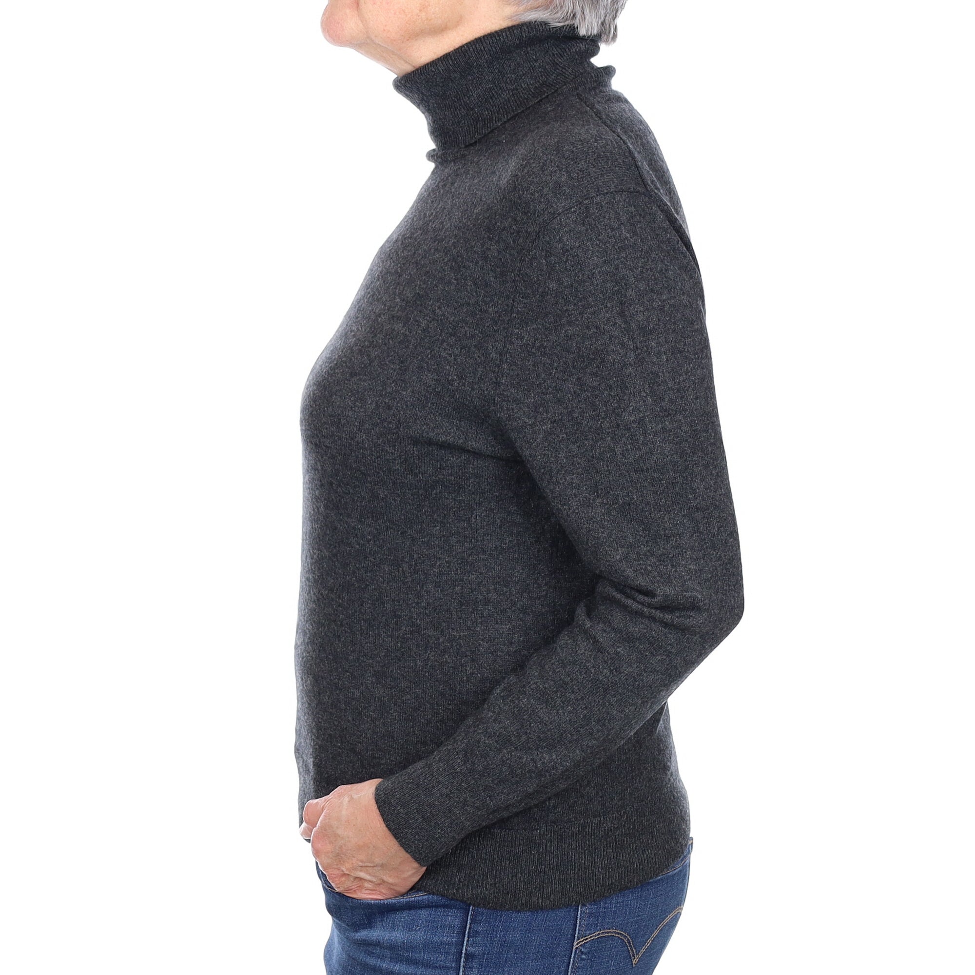 Charcoal Grey Cashmere Polo Neck Jumper Medium