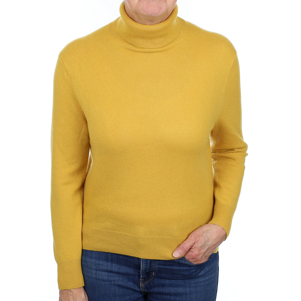 Mustard Yellow Cashmere Polo Neck Jumper Medium