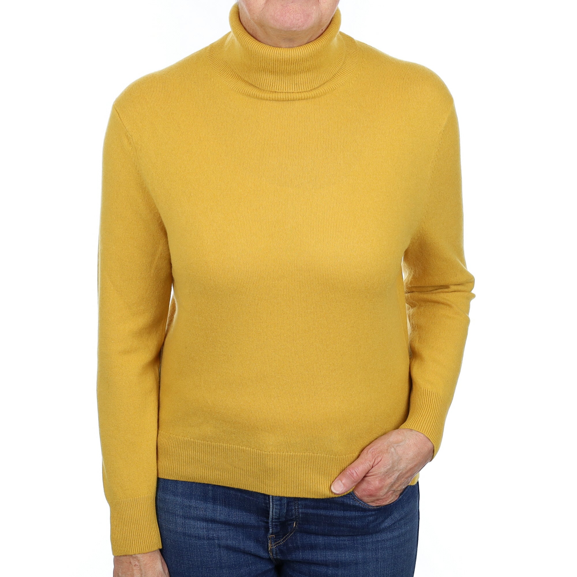 Mustard Yellow Cashmere Polo Neck Jumper Medium