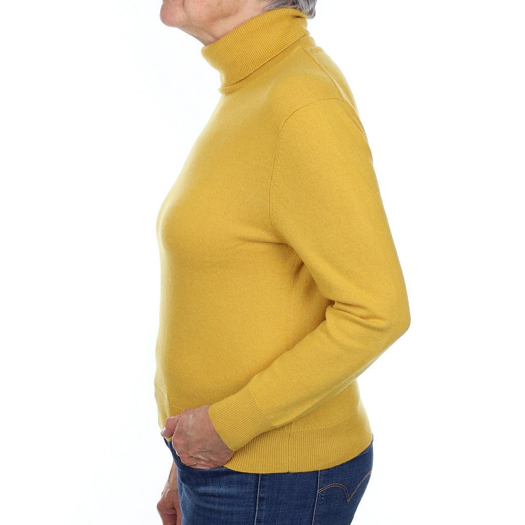 Mustard Yellow Cashmere Polo Neck Jumper Medium