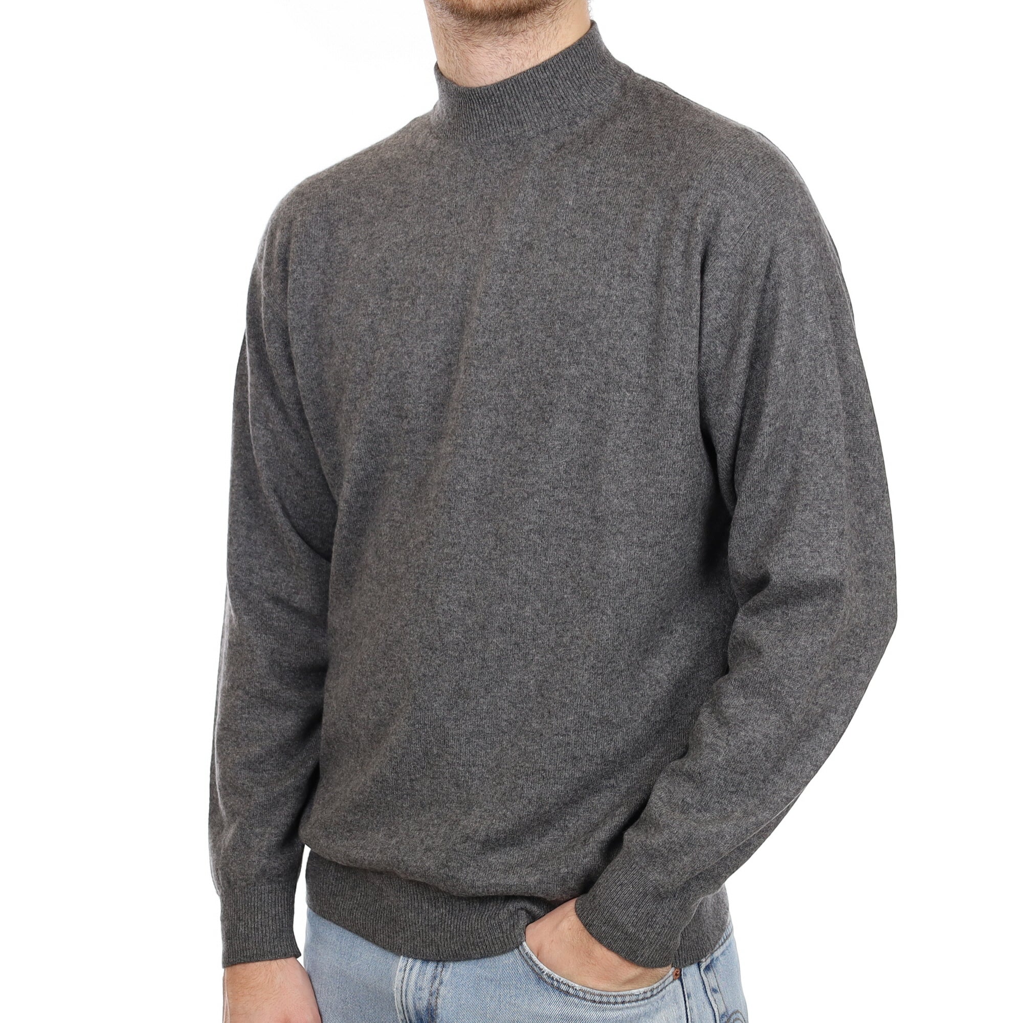 Men's Slate Grey Cashmere Turtle Neck Jumper Large