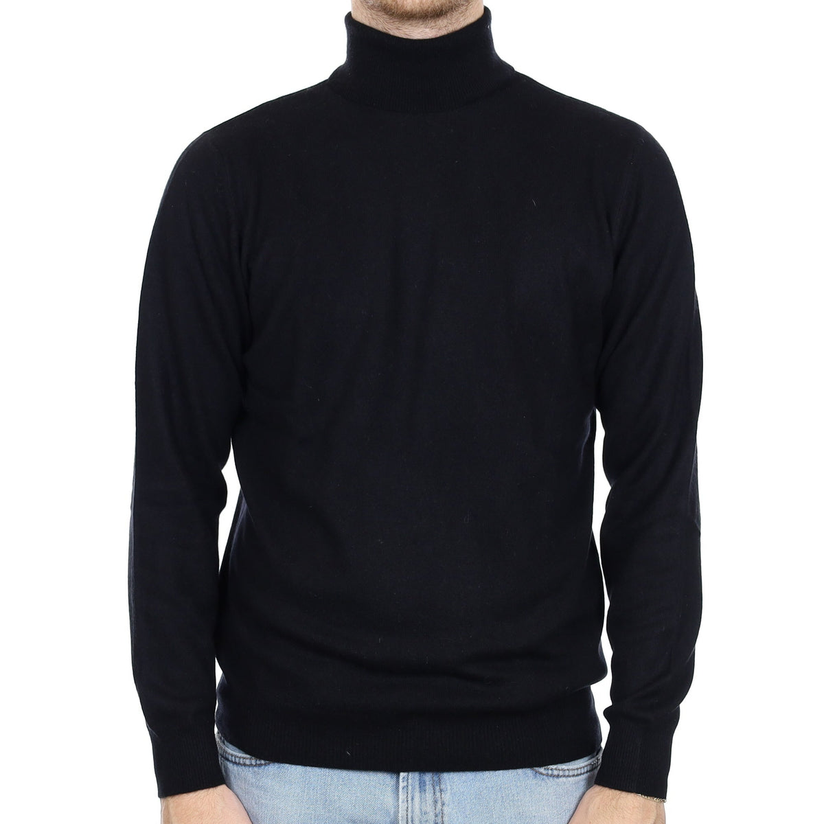 Men's Black Cashmere Polo Neck Jumper Large
