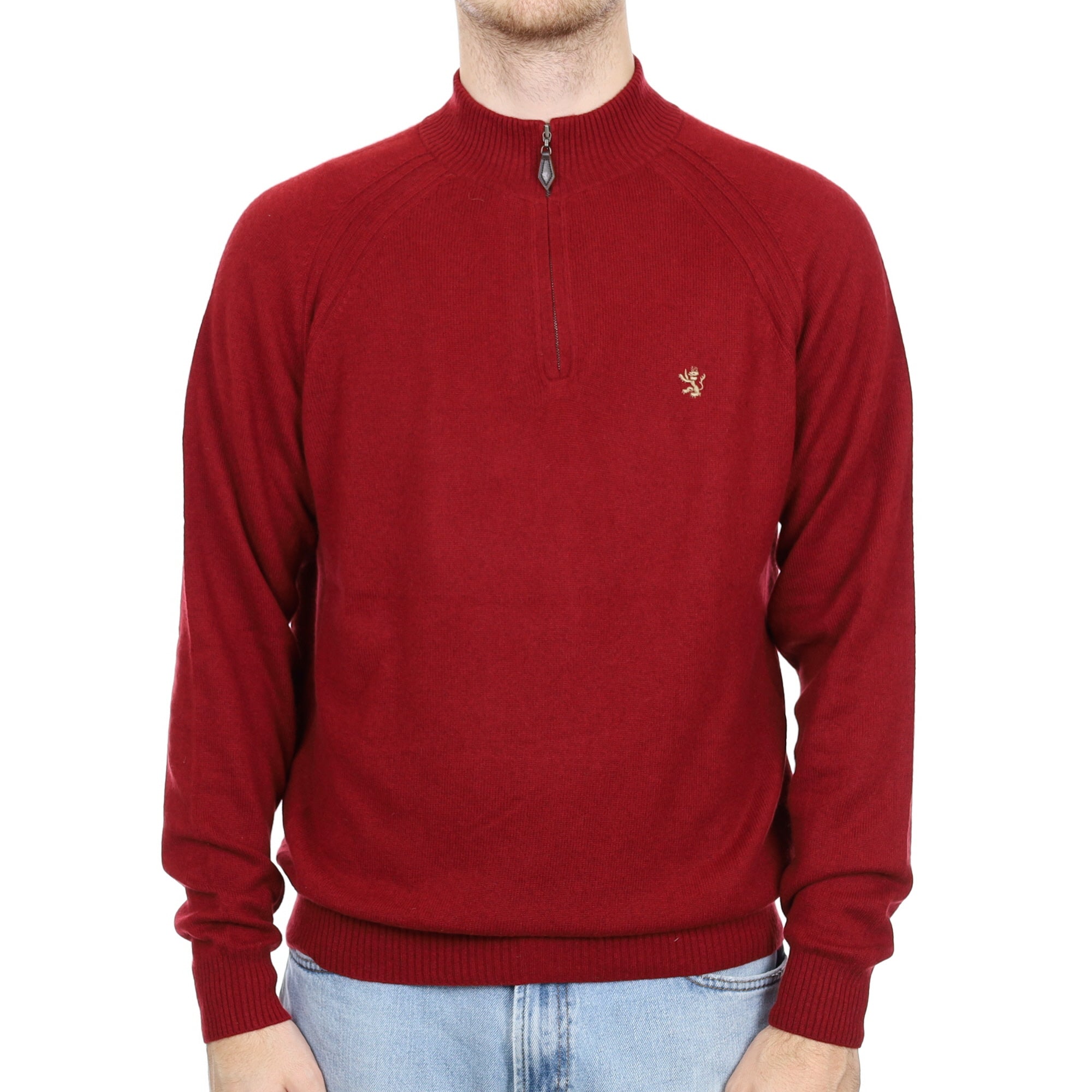 Men's Maroon Red Cashmere 1/4 Zip Jumper Large