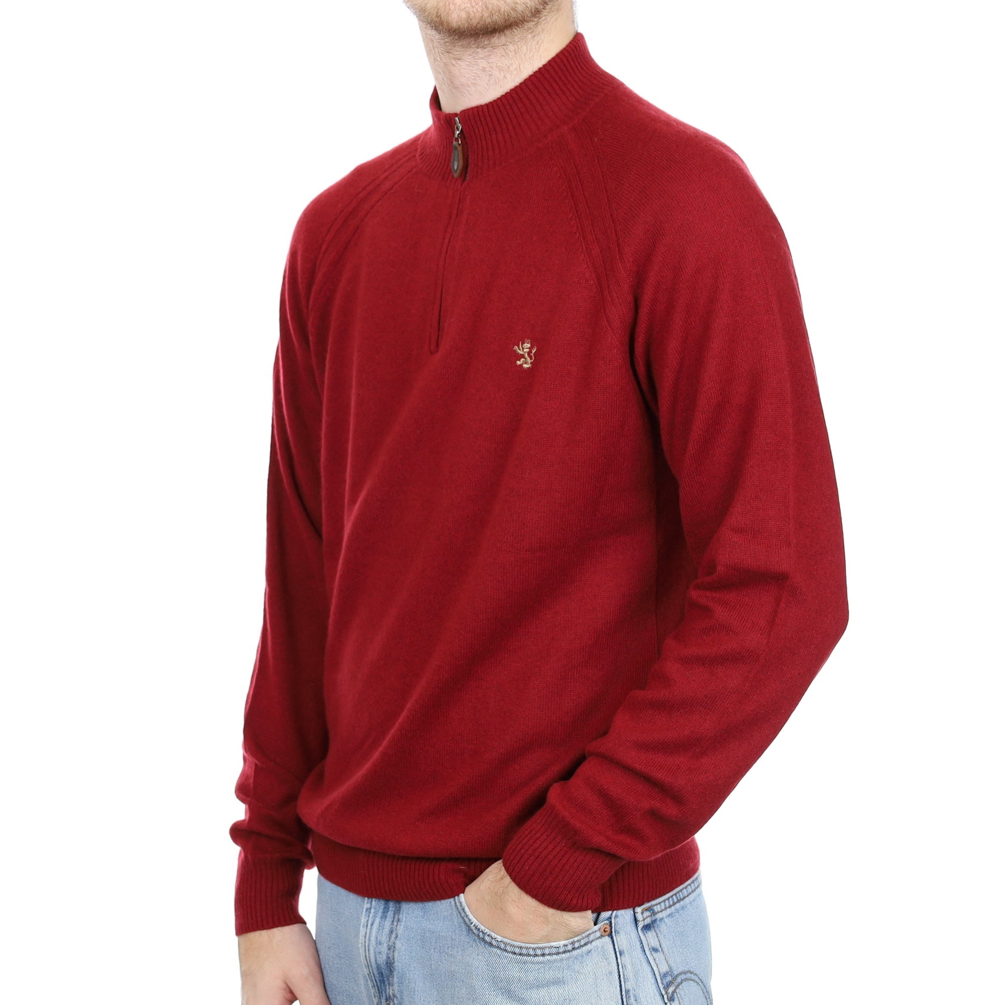 Men's Maroon Red Cashmere 1/4 Zip Jumper Large