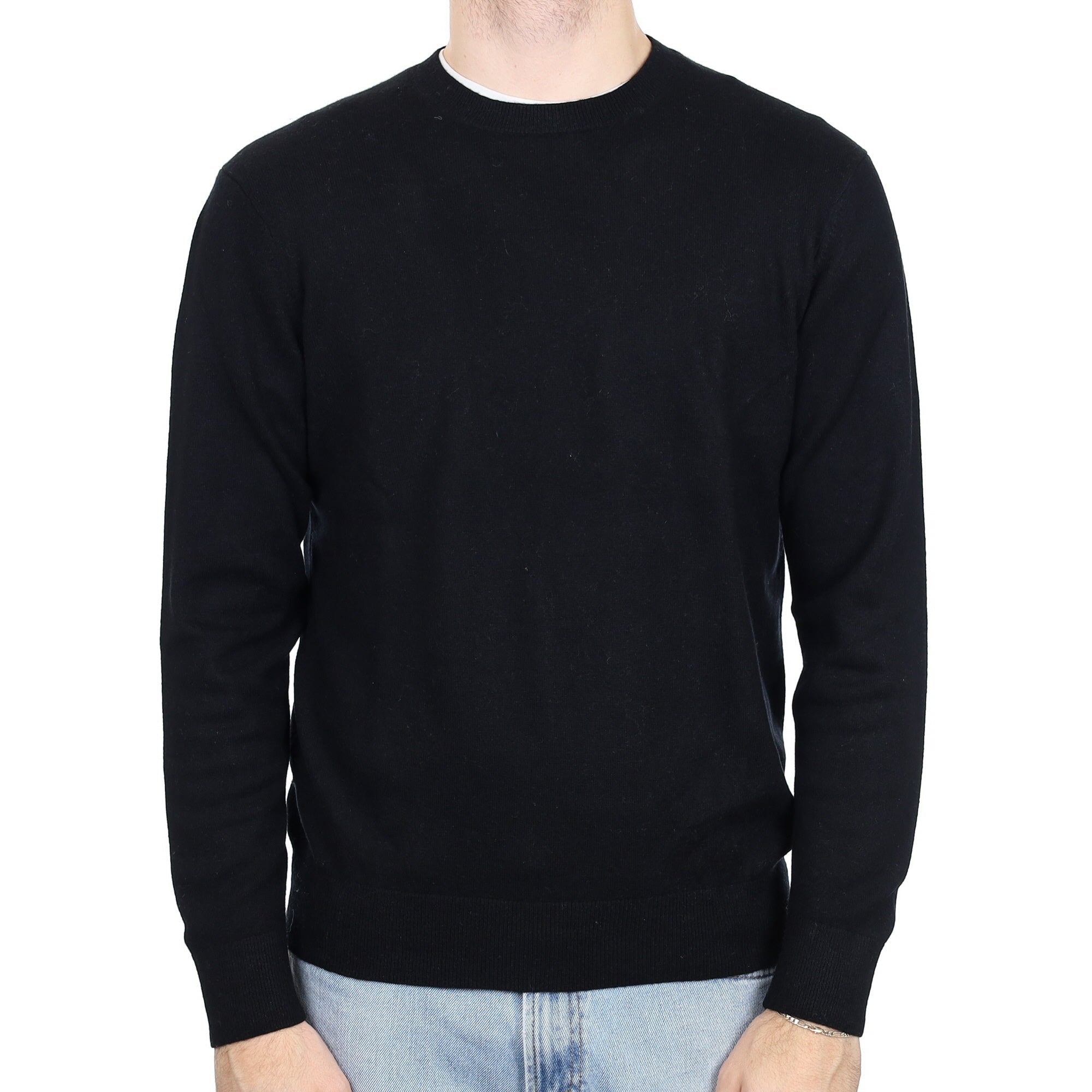 Men's Black Cashmere Crew Neck Jumper Large