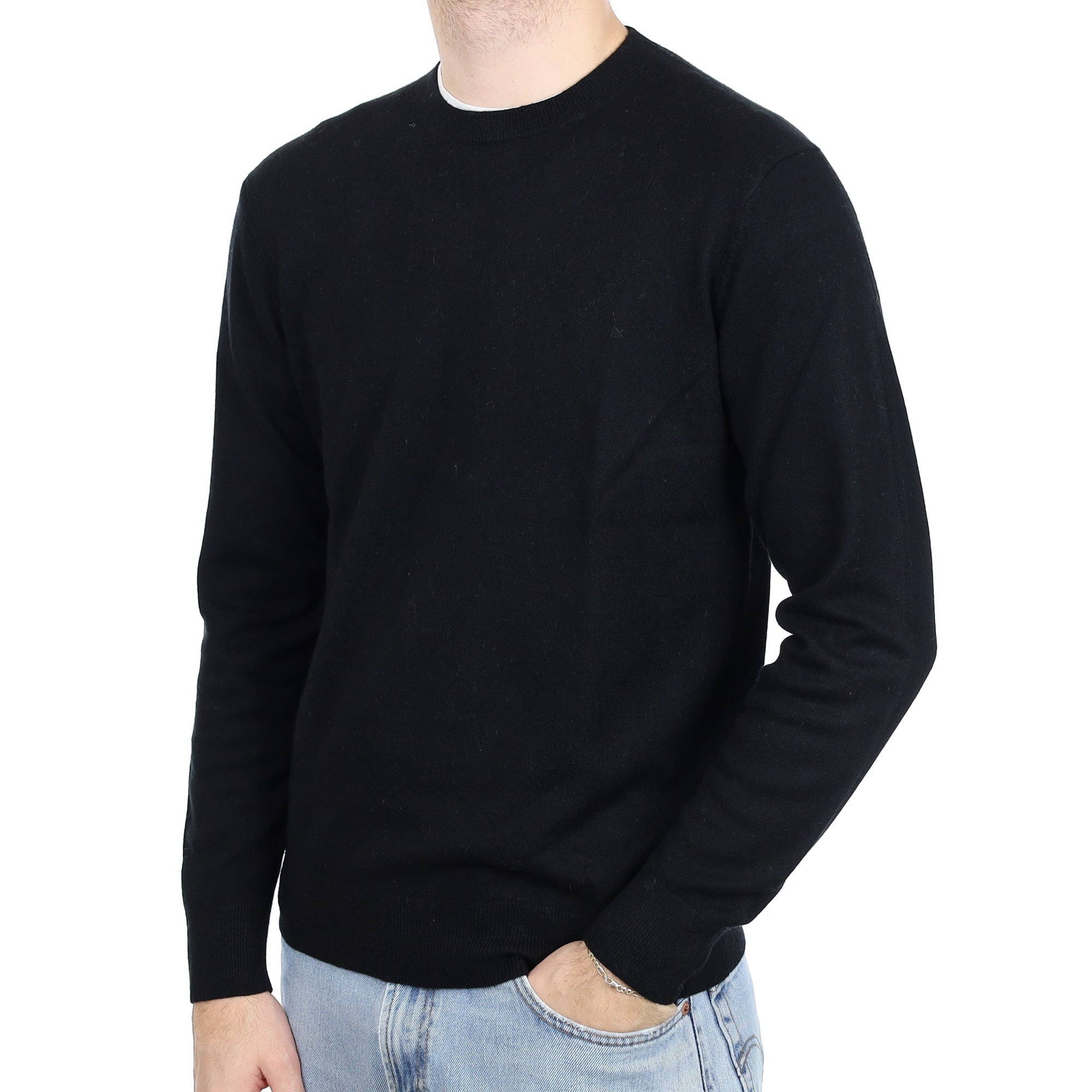 Men's Black Cashmere Crew Neck Jumper Large