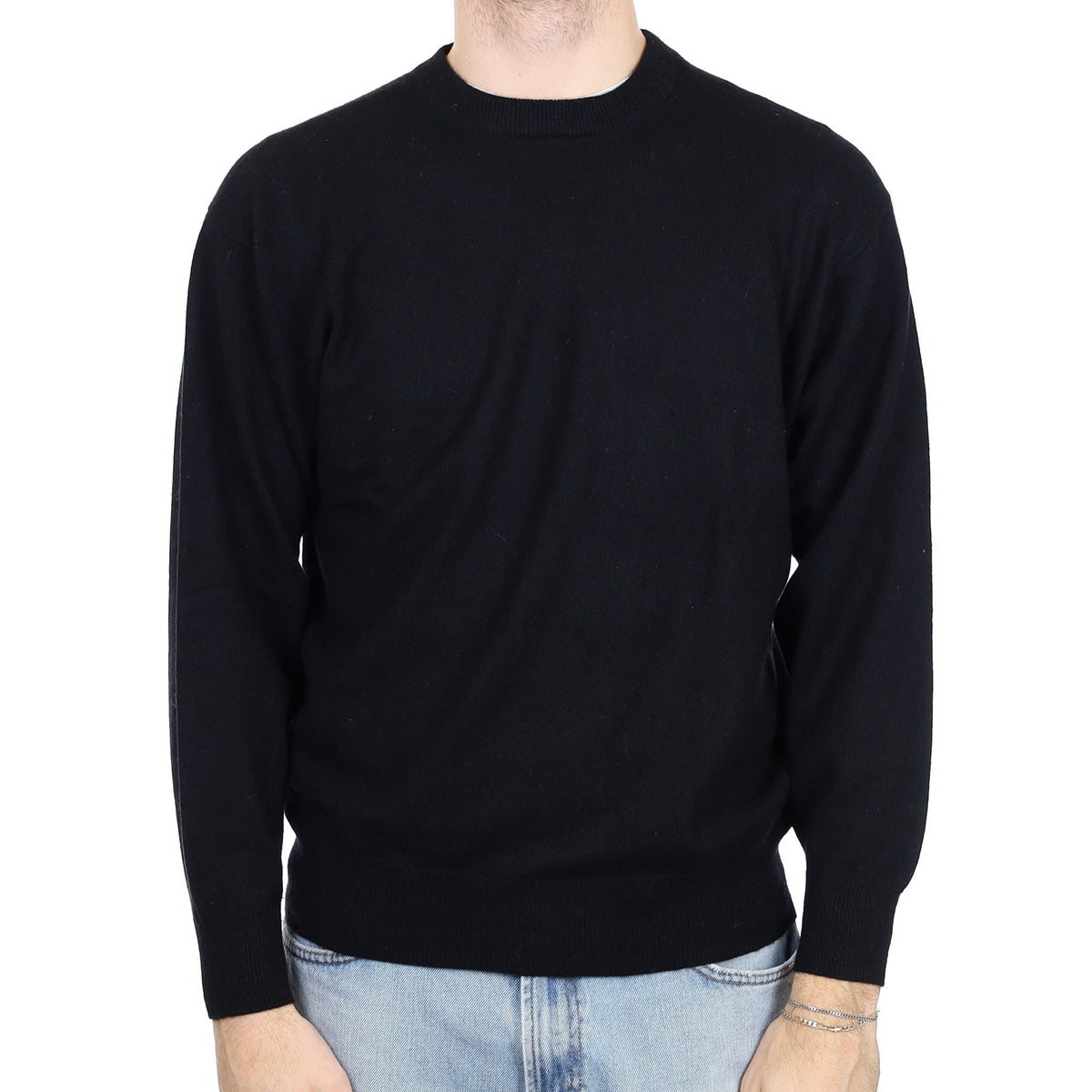 Men's Black Cashmere Crew Neck Jumper Large
