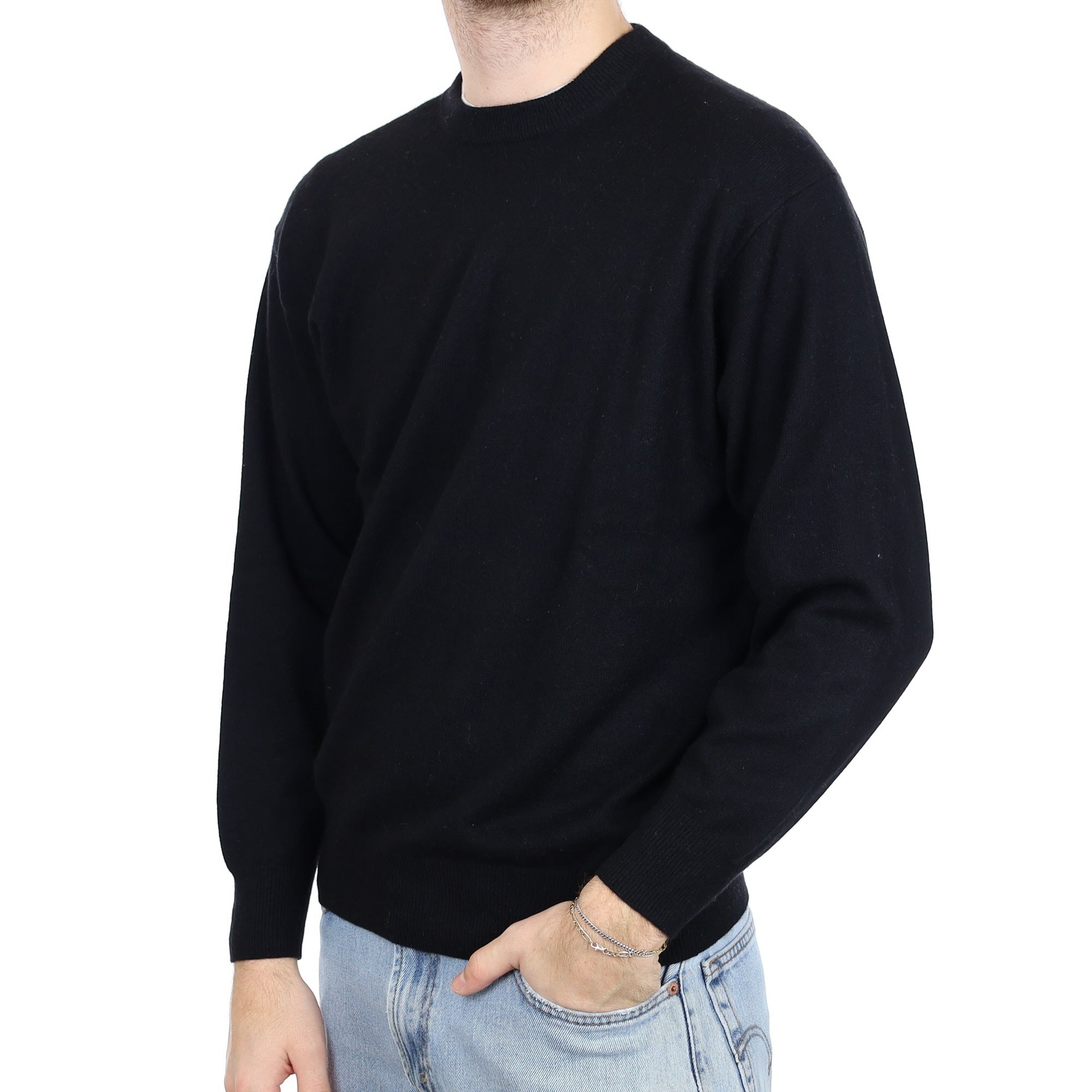 Men's Black Cashmere Crew Neck Jumper Large