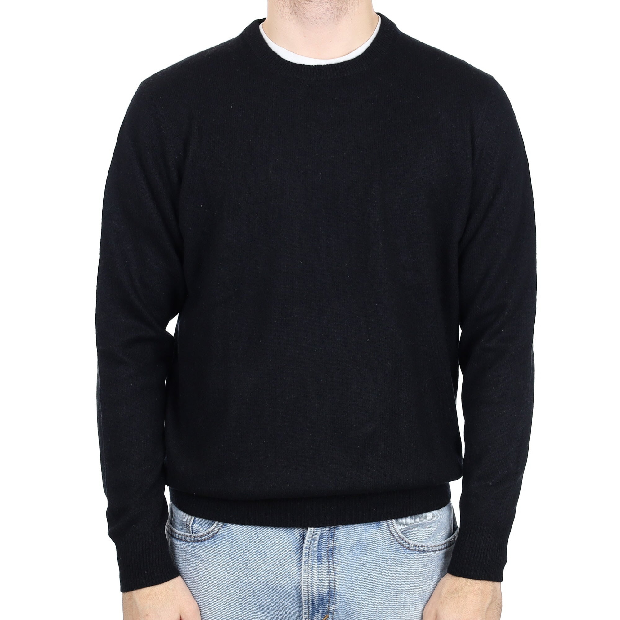 Men's Black Cashmere Crew Neck Jumper Large