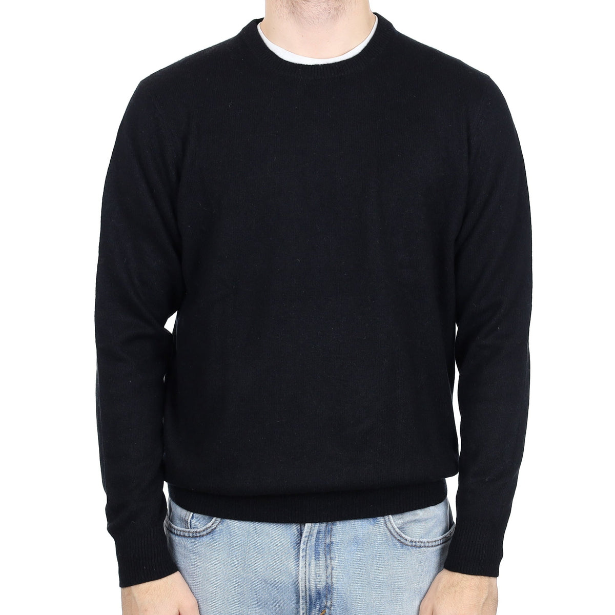 Men's Black Cashmere Crew Neck Jumper Large