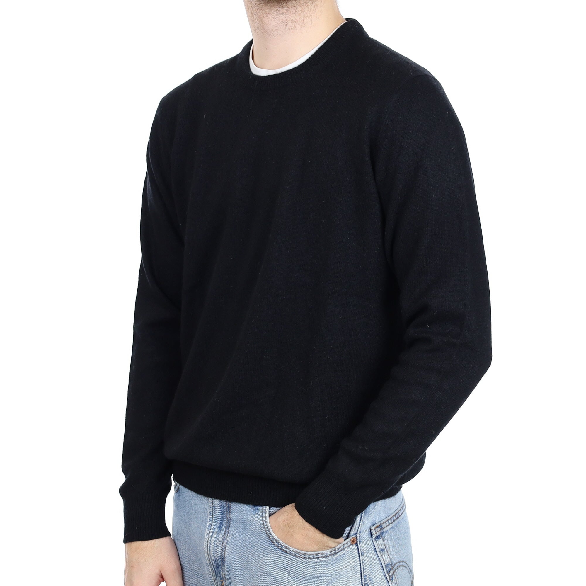 Men's Black Cashmere Crew Neck Jumper Large