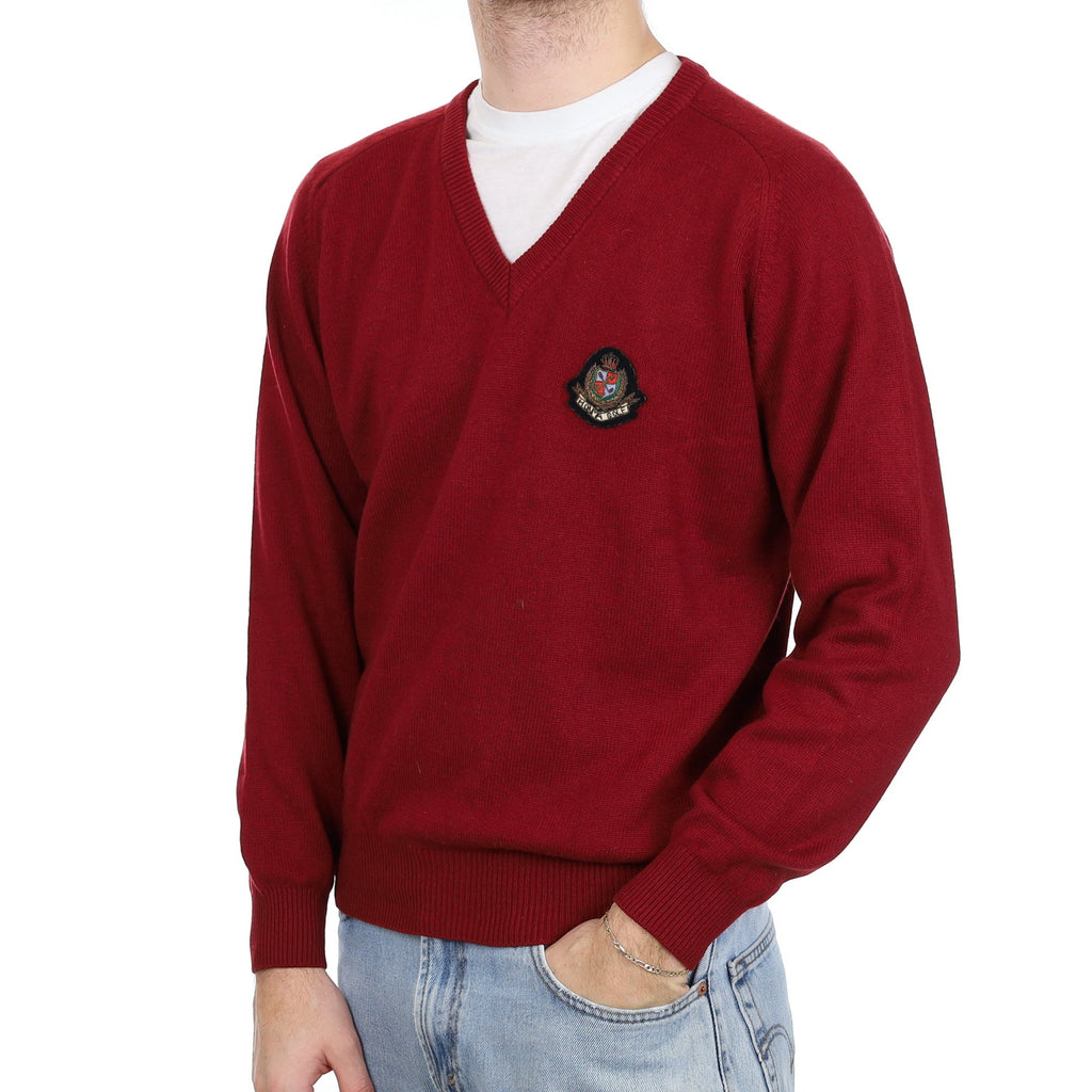 Men's Maroon Cashmere V Neck Honma Golf Jumper Large