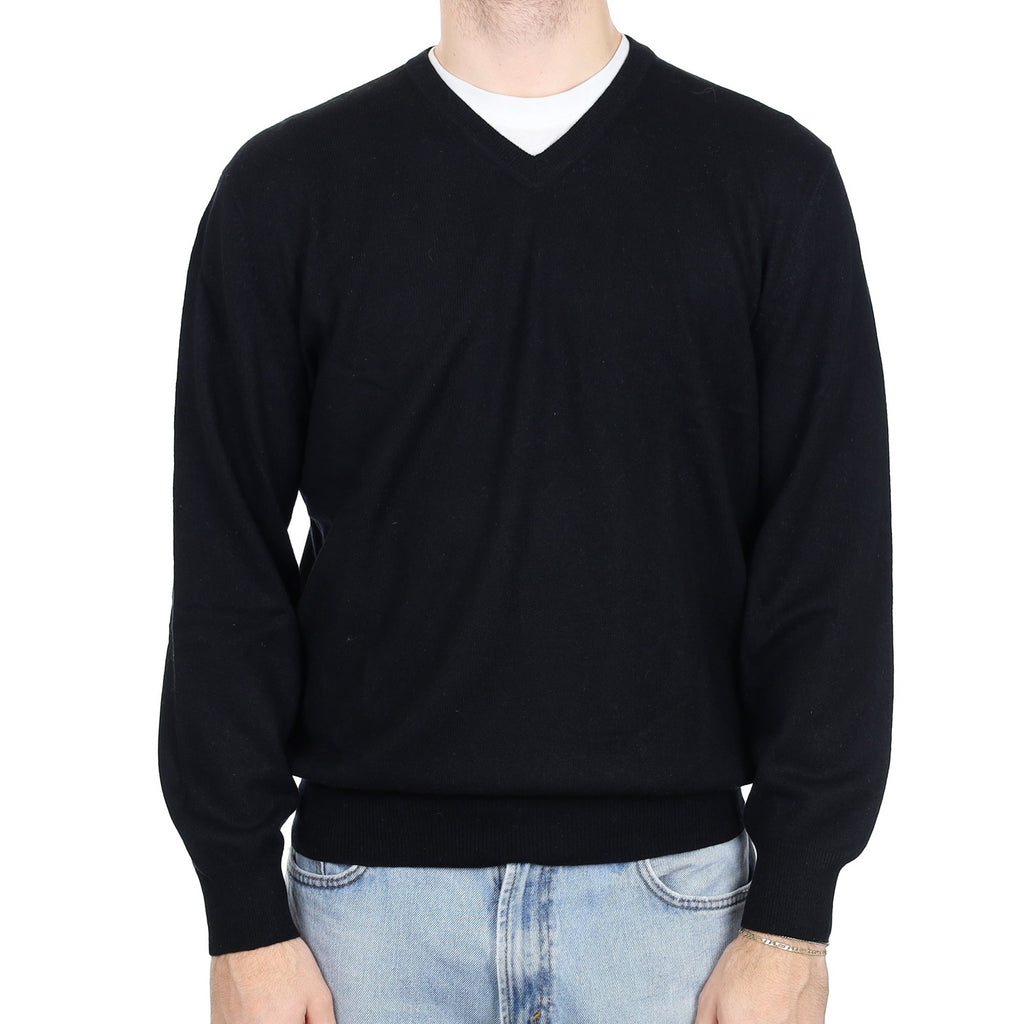 Men's Black Cashmere V Neck Jumper Large