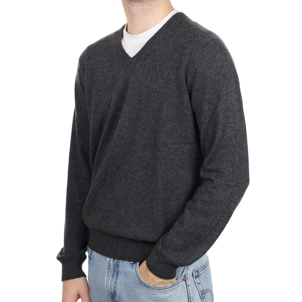 Men's Charcoal Grey Cashmere V Neck Jumper Large