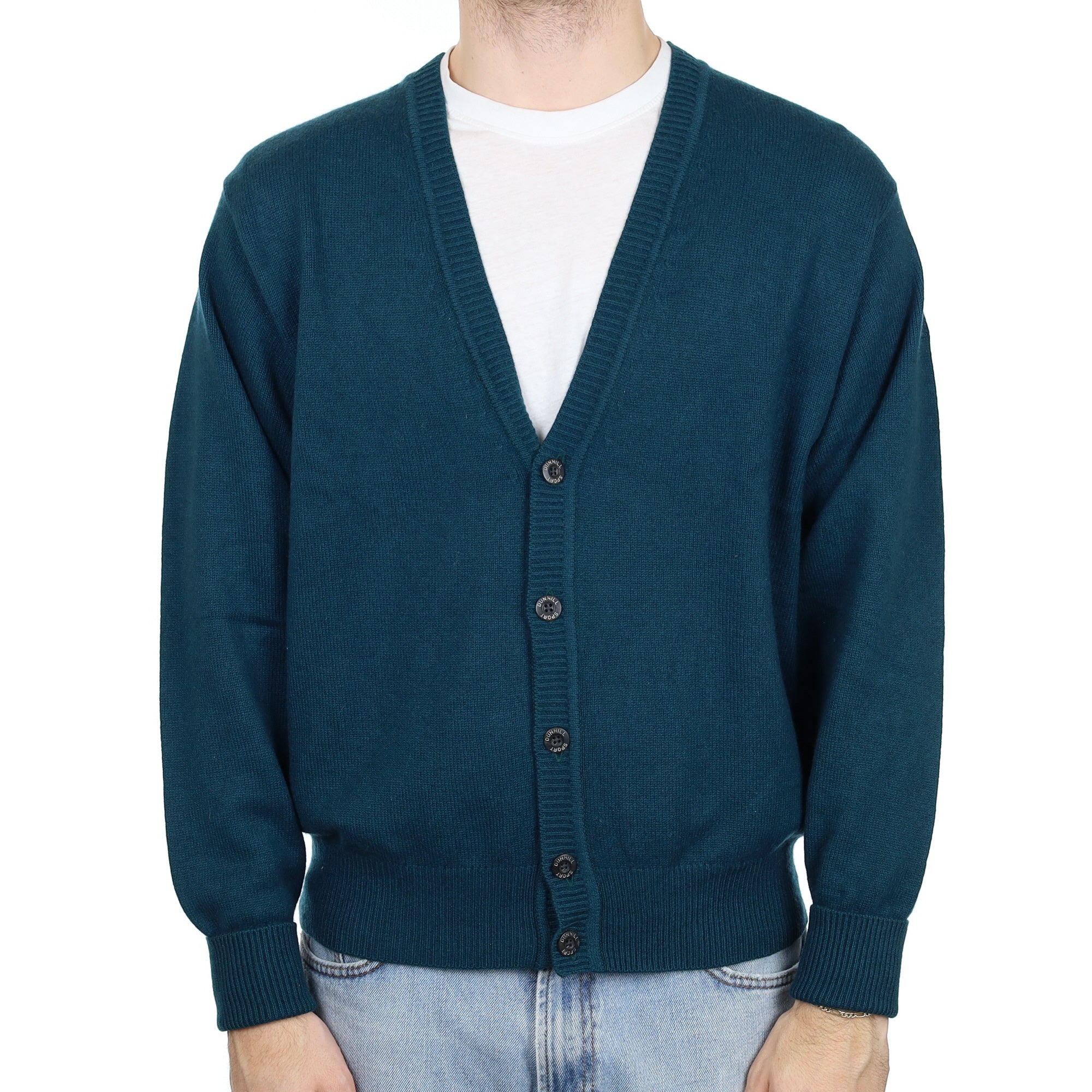 Men's Forest Green Cashmere V Neck Cardigan Large
