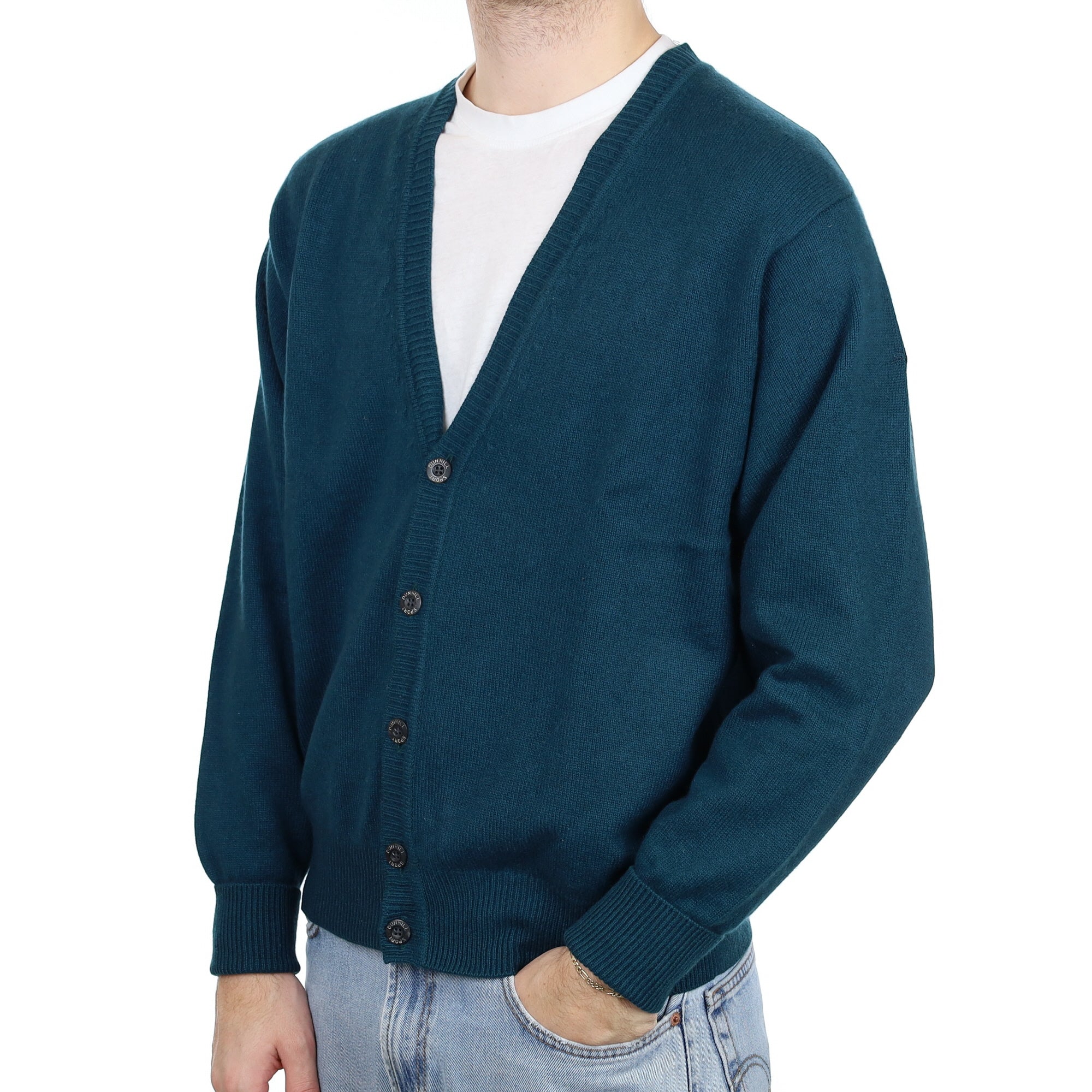 Men's Forest Green Cashmere V Neck Cardigan Large
