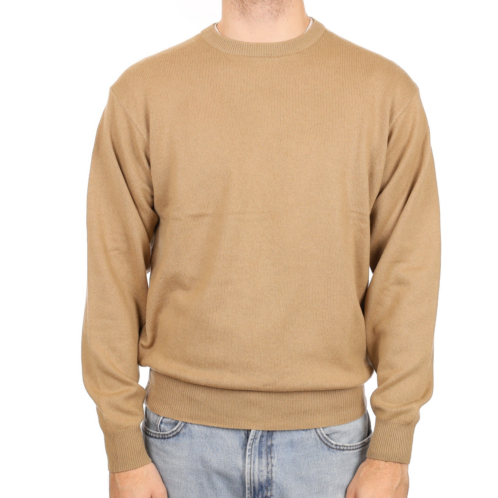 Men's Camel Brown Cashmere Crew Neck Jumper Large
