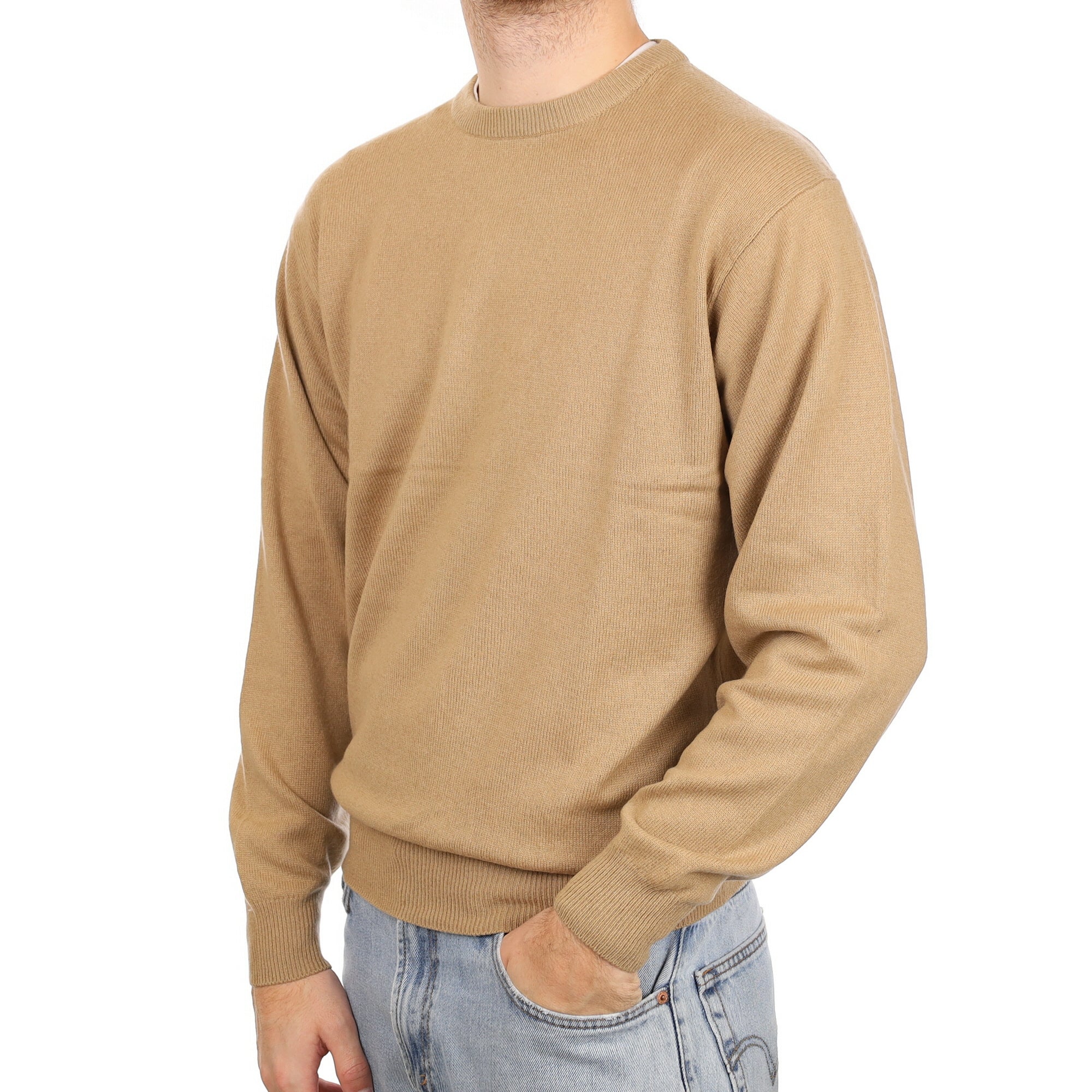 Men's Camel Brown Cashmere Crew Neck Jumper Large