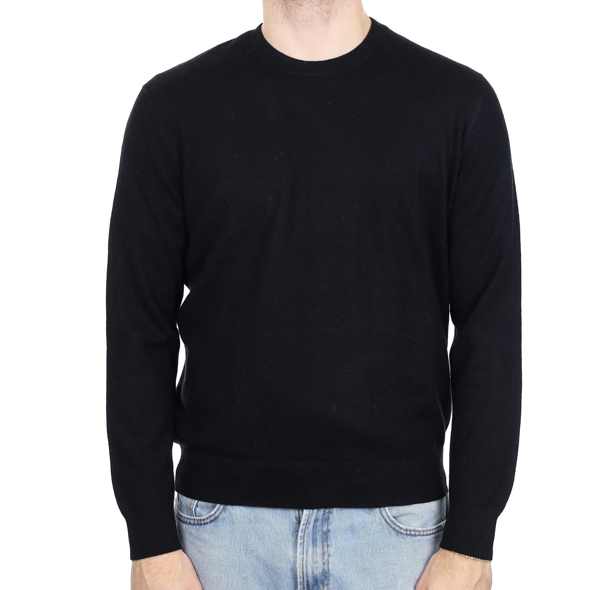Men's Black Cashmere Crew Neck Jumper Large
