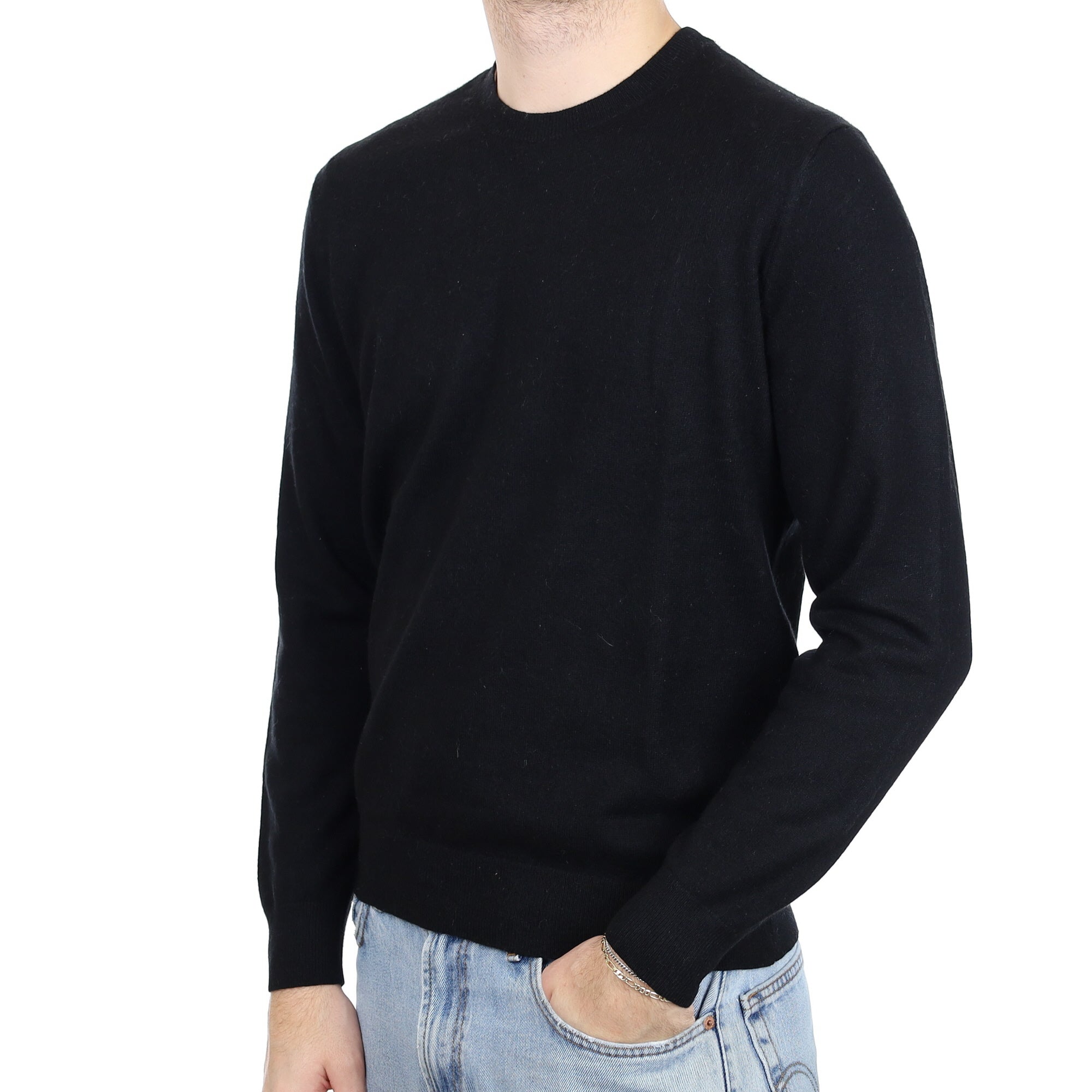 Men's Black Cashmere Crew Neck Jumper Large