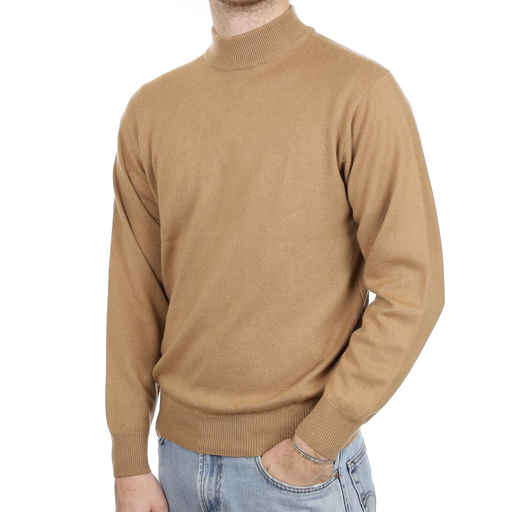 Men's Butterscotch Brown Cashmere Turtle Neck Jumper Large