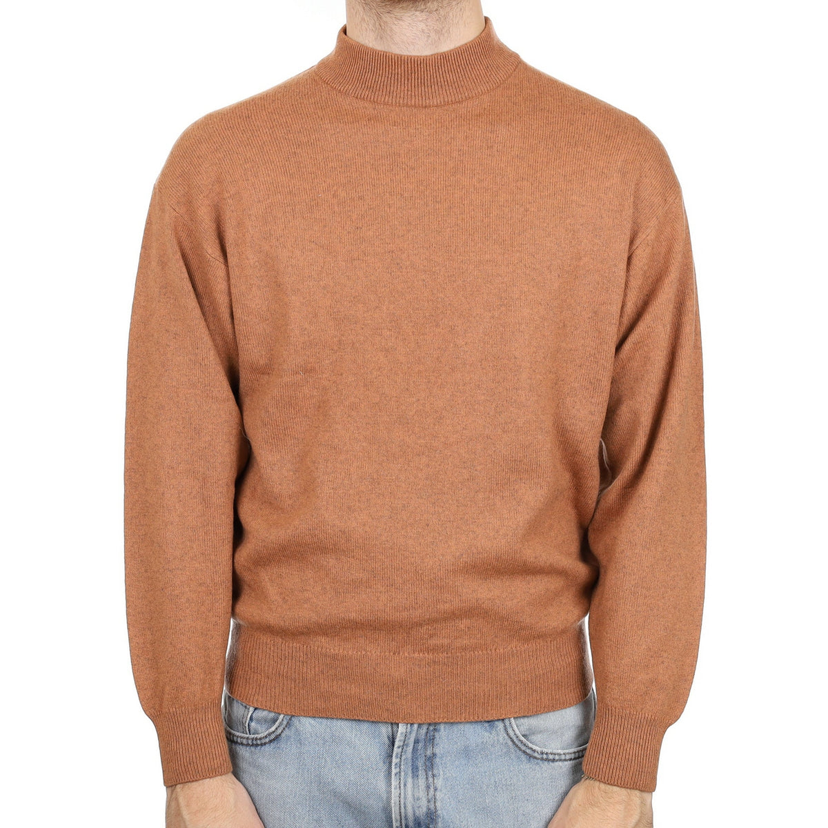 Men's Terracotta Marl Cashmere Turtle Neck Jumper Large