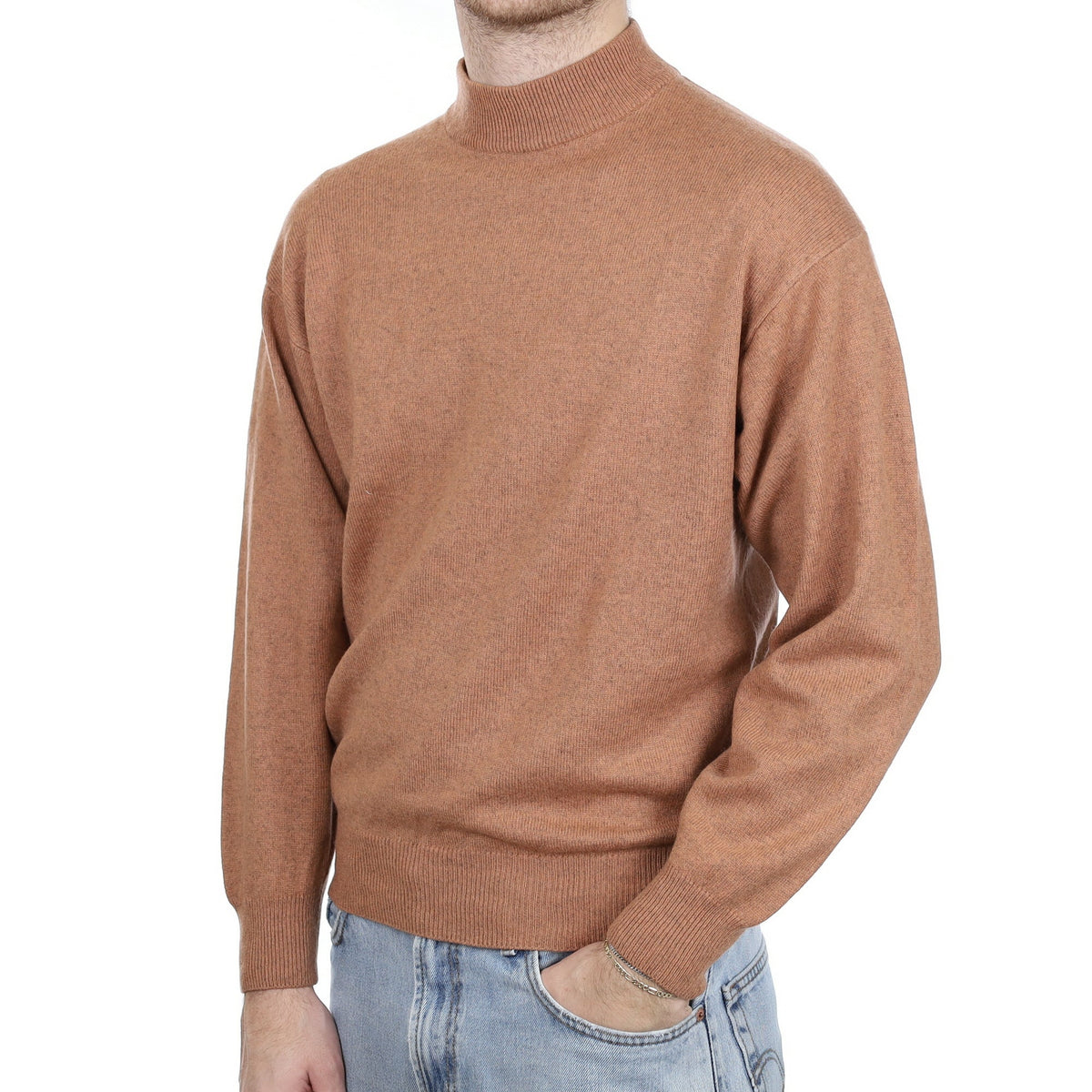Men's Terracotta Marl Cashmere Turtle Neck Jumper Large