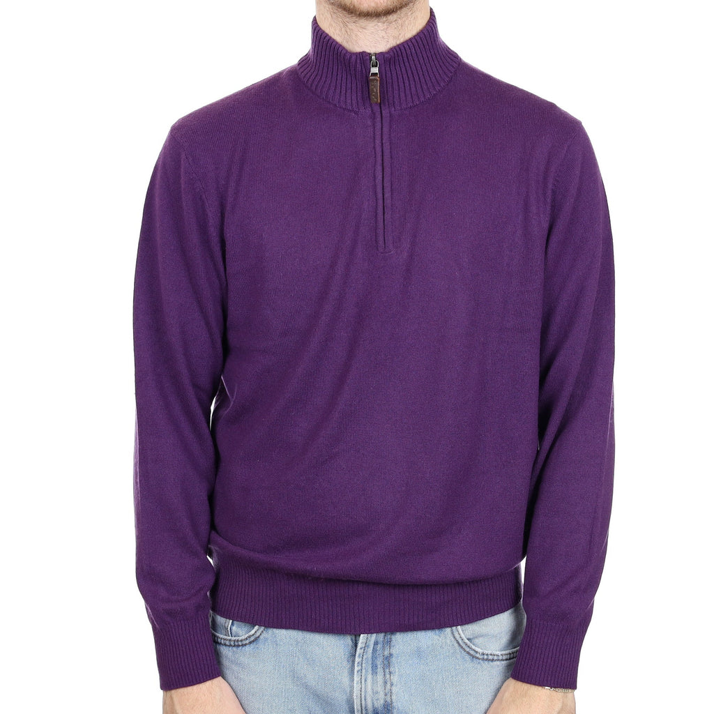 Men's Grape Purple Cashmere 1/4 Zip Jumper Large