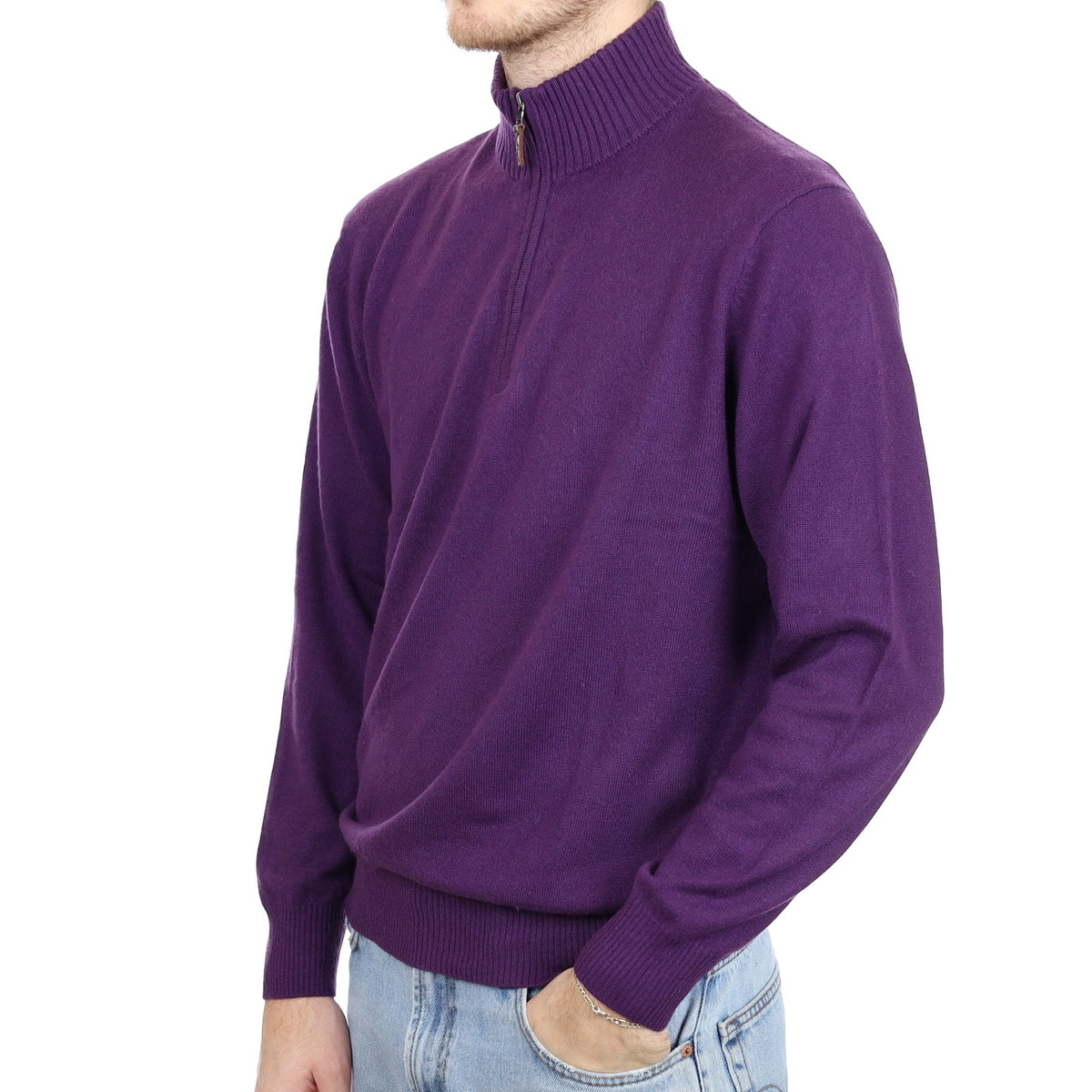Men's Grape Purple Cashmere 1/4 Zip Jumper Large