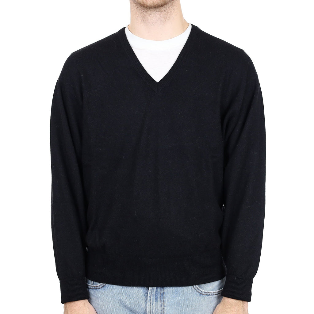 Men's Black Cashmere V Neck Jumper Large