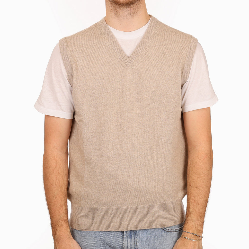 Men's Fawn Cashmere V Neck Tank Top Large