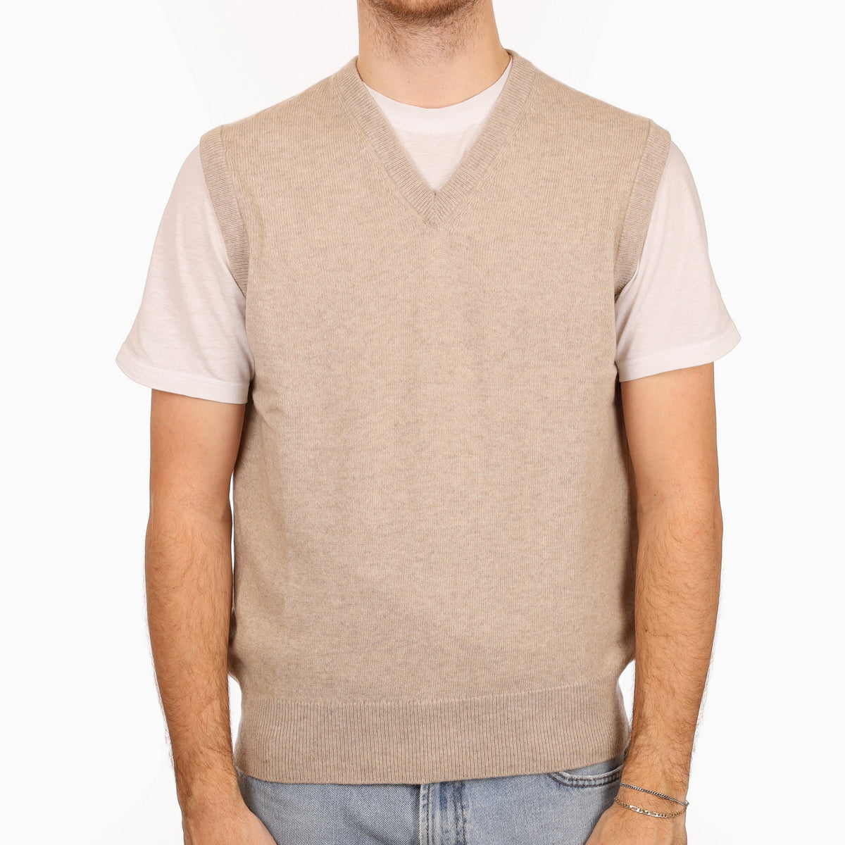 Men's Fawn Cashmere V Neck Tank Top Large