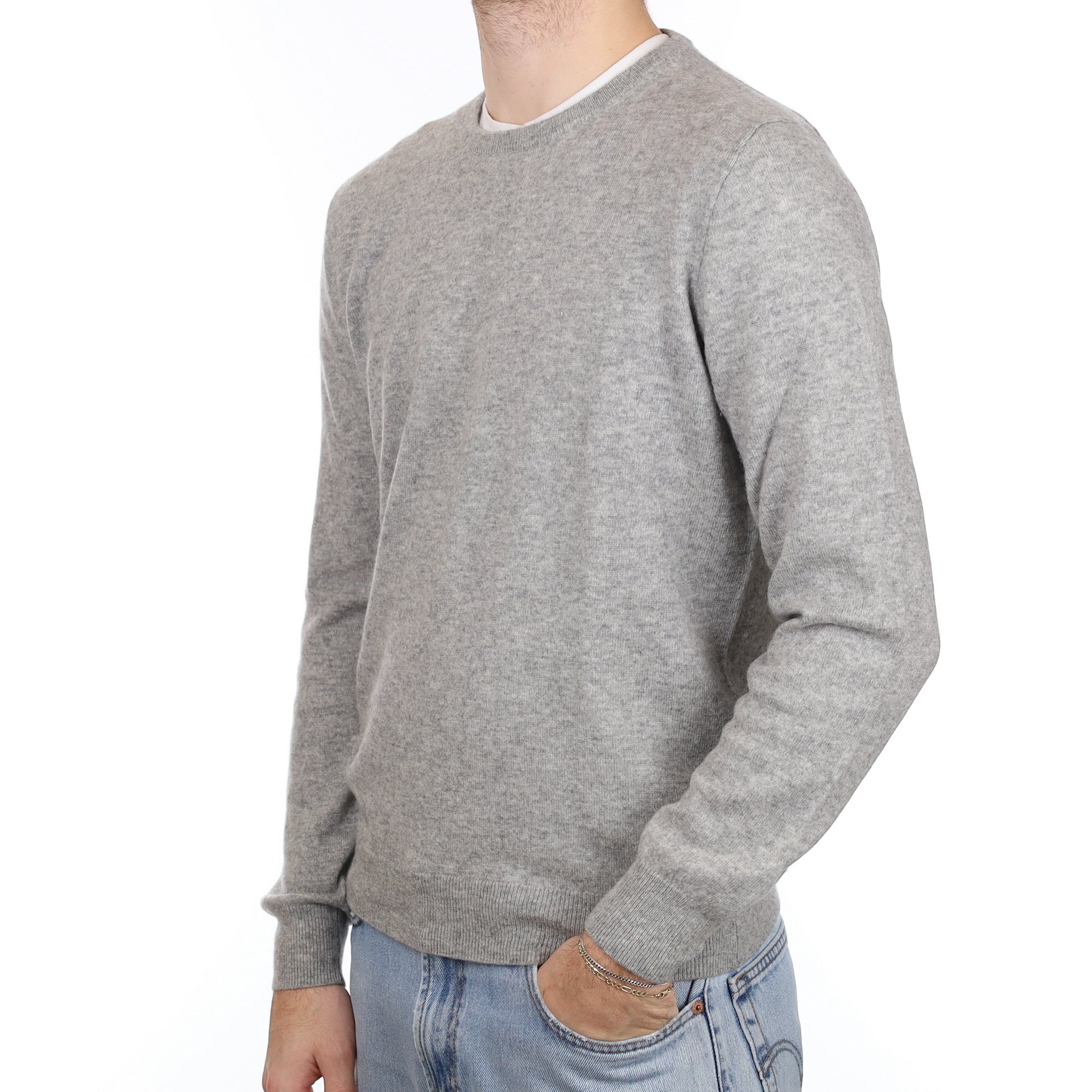 Men's Smoke Grey Cashmere Crew Neck Jumper Large