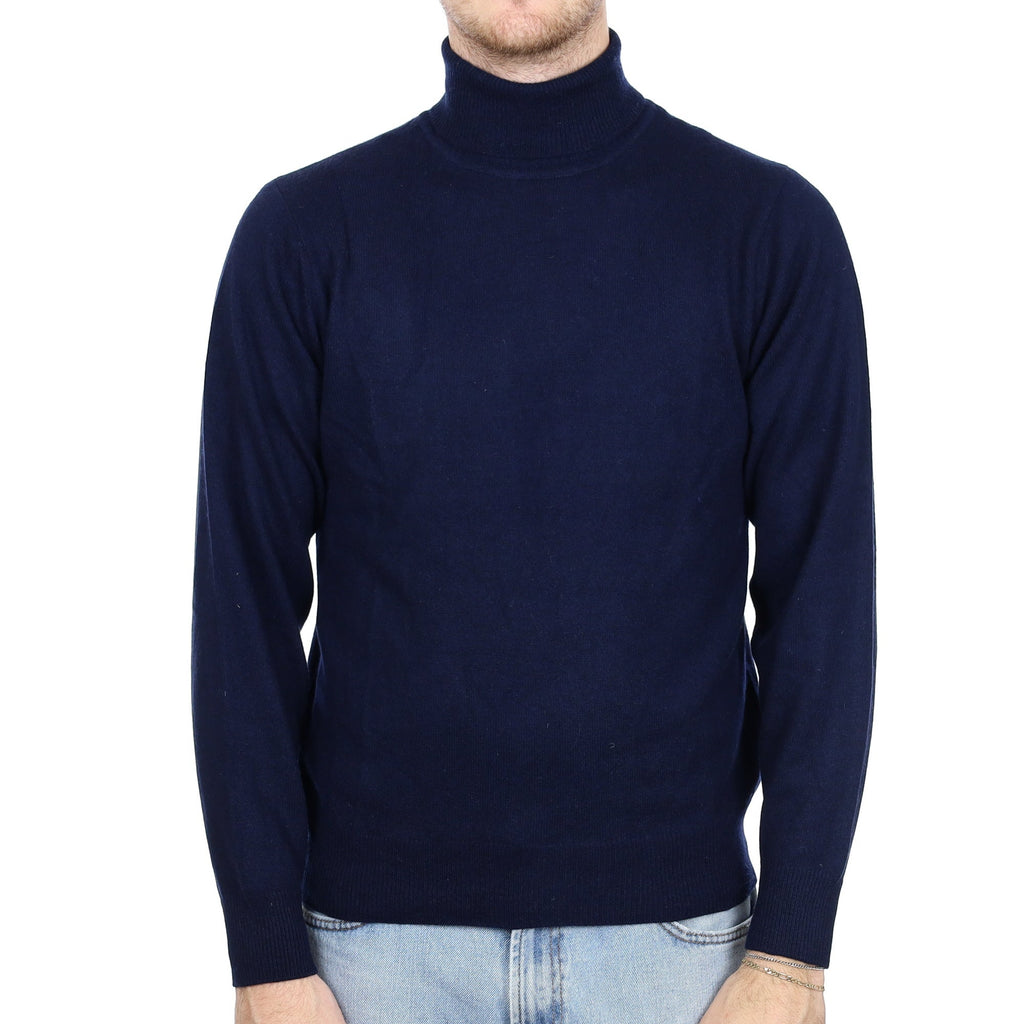 Men's Navy Blue Cashmere Polo Neck Jumper Large