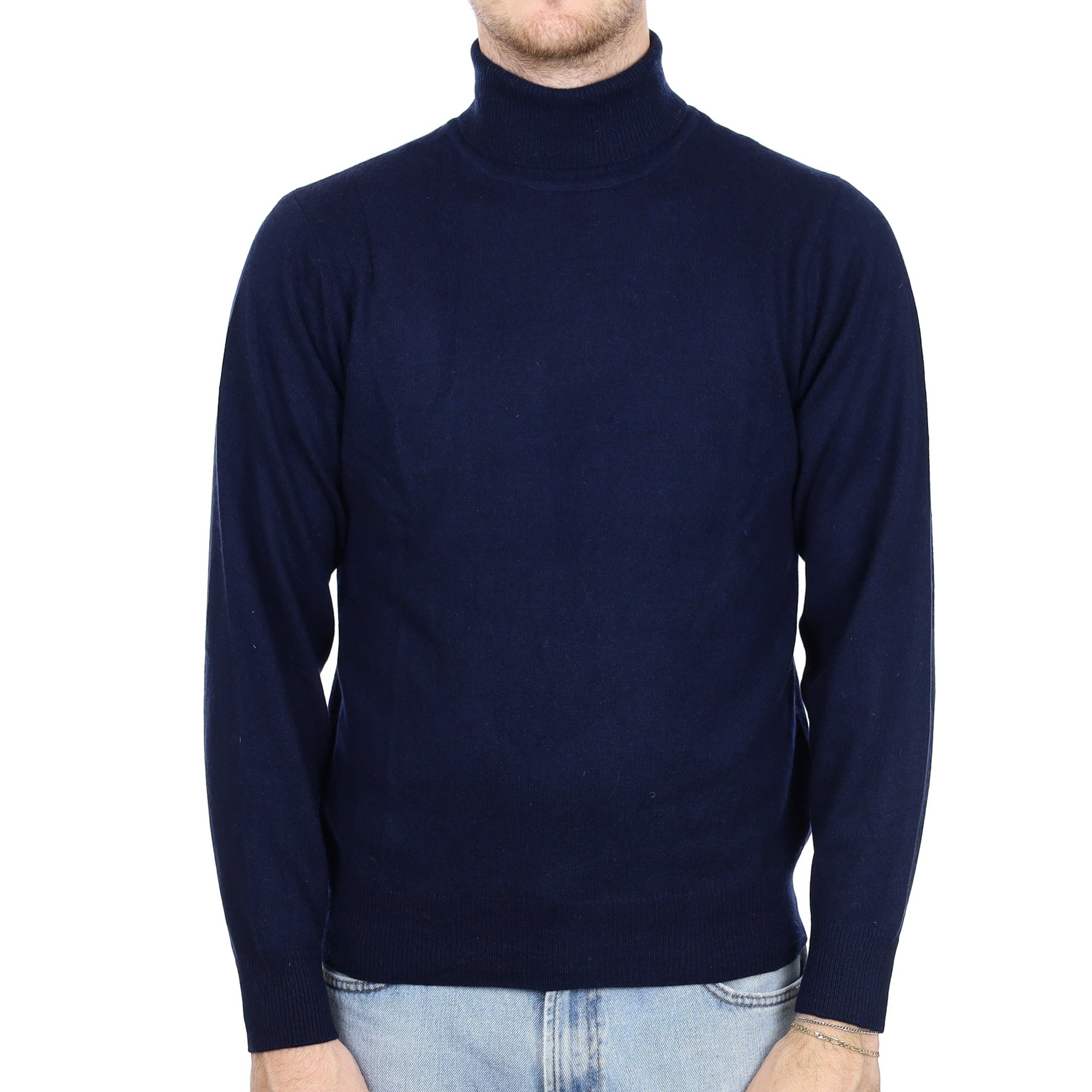 Men's Navy Blue Cashmere Polo Neck Jumper Large