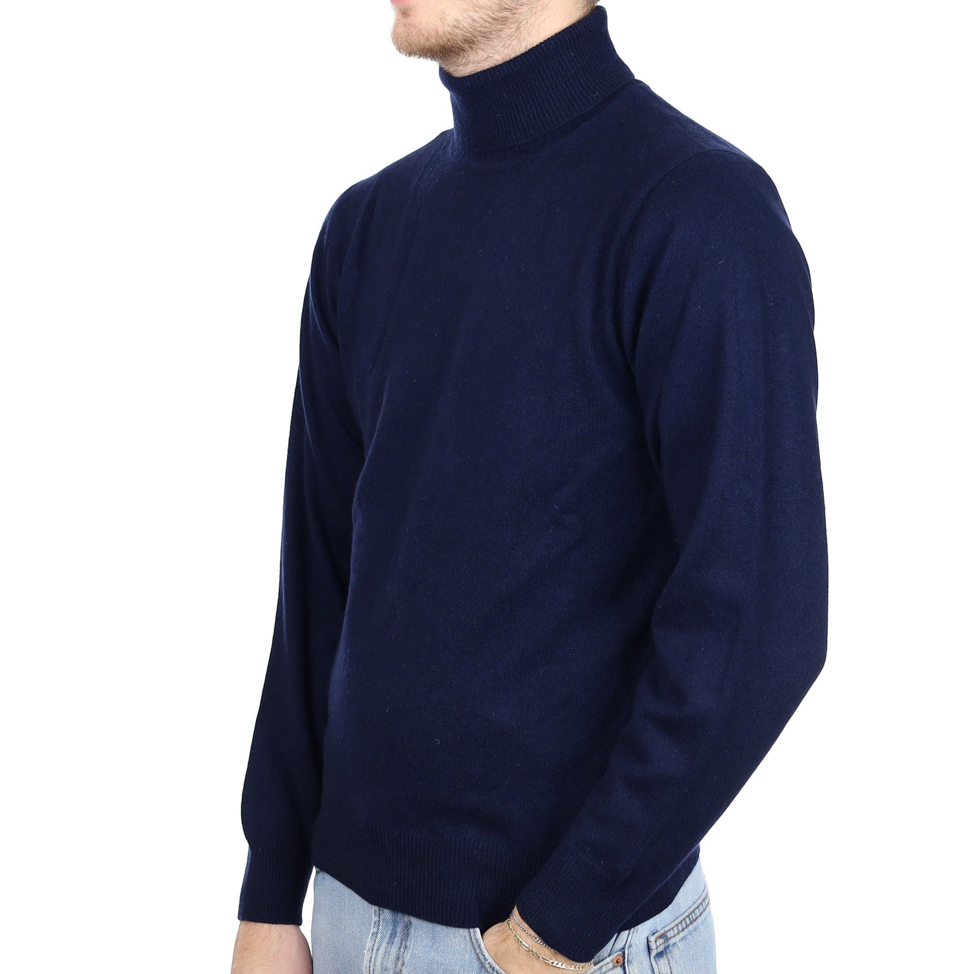 Men's Navy Blue Cashmere Polo Neck Jumper Large