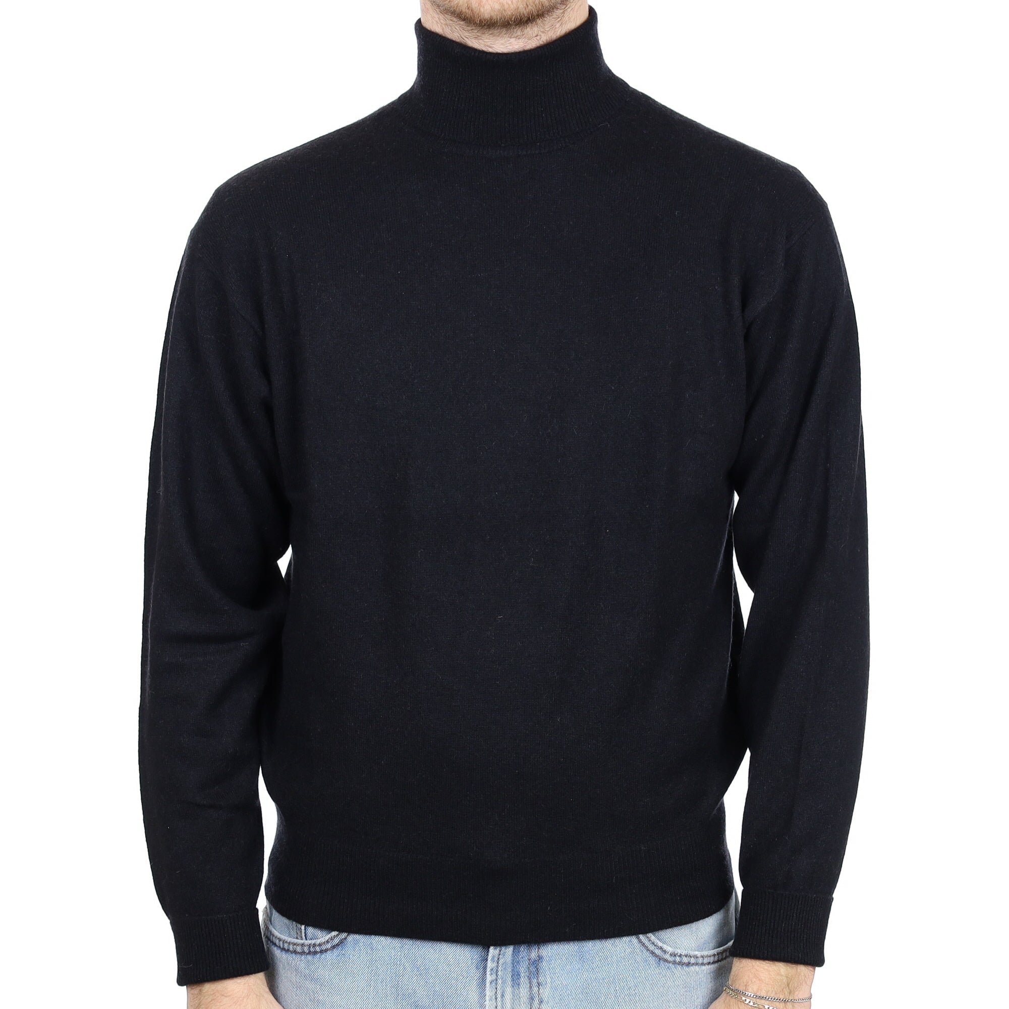 Men's Italian Black Cashmere Polo Neck Jumper Large