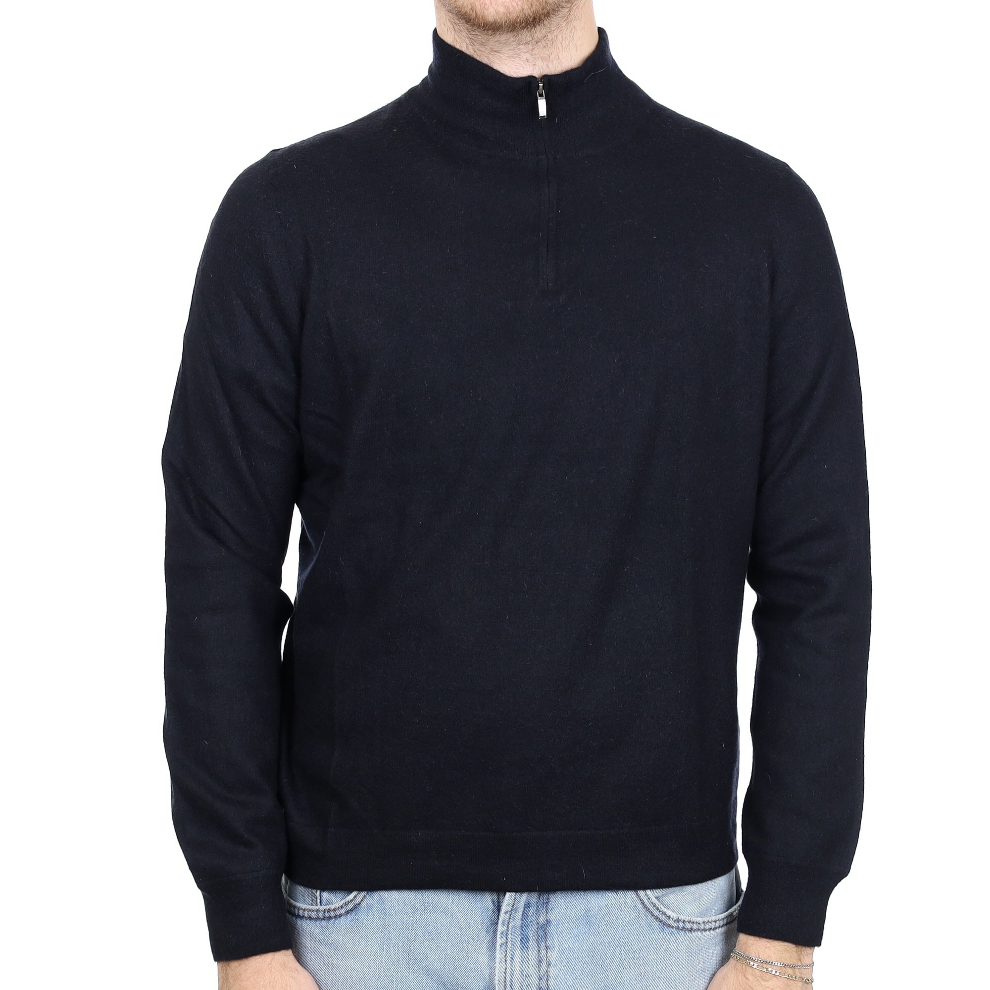 Men's Black Cashmere 1/4 Zip Jumper Large