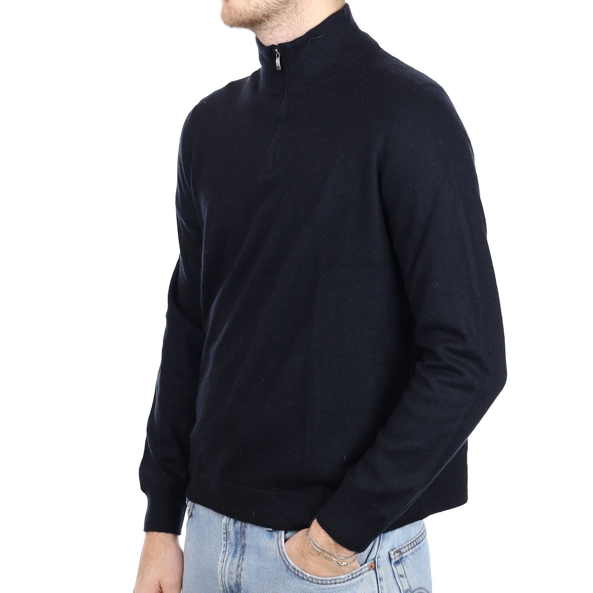 Men's Black Cashmere 1/4 Zip Jumper Large