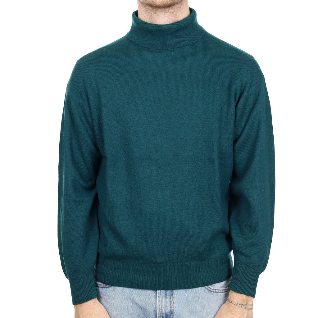 Men's Forest Green Cashmere Polo Neck Jumper Large