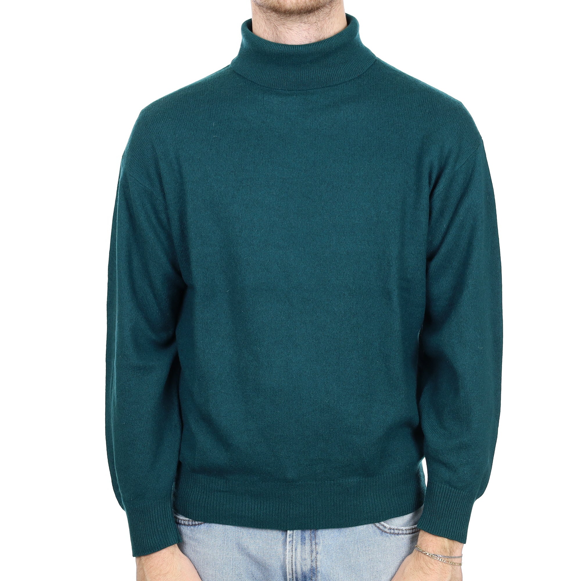 Men's Forest Green Cashmere Polo Neck Jumper Large