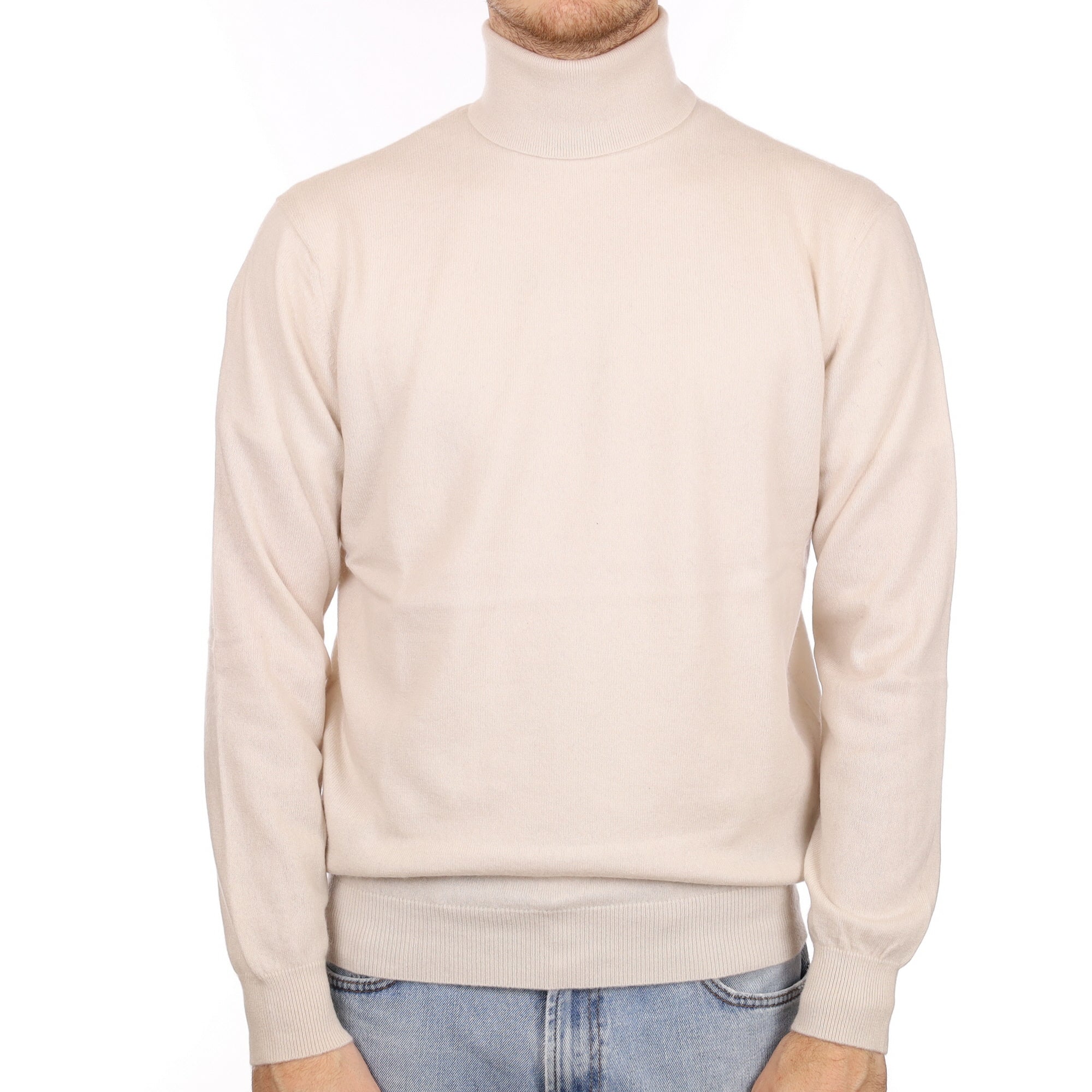 Men's Alabaster Cashmere Polo Neck Jumper Large