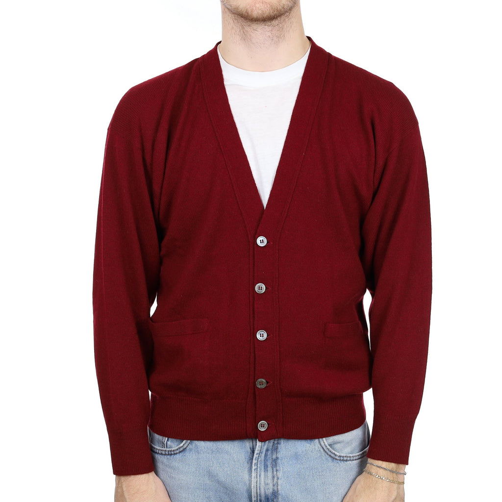 Men's Scottish Vintage Burgundy Cashmere V Neck Cardigan Large