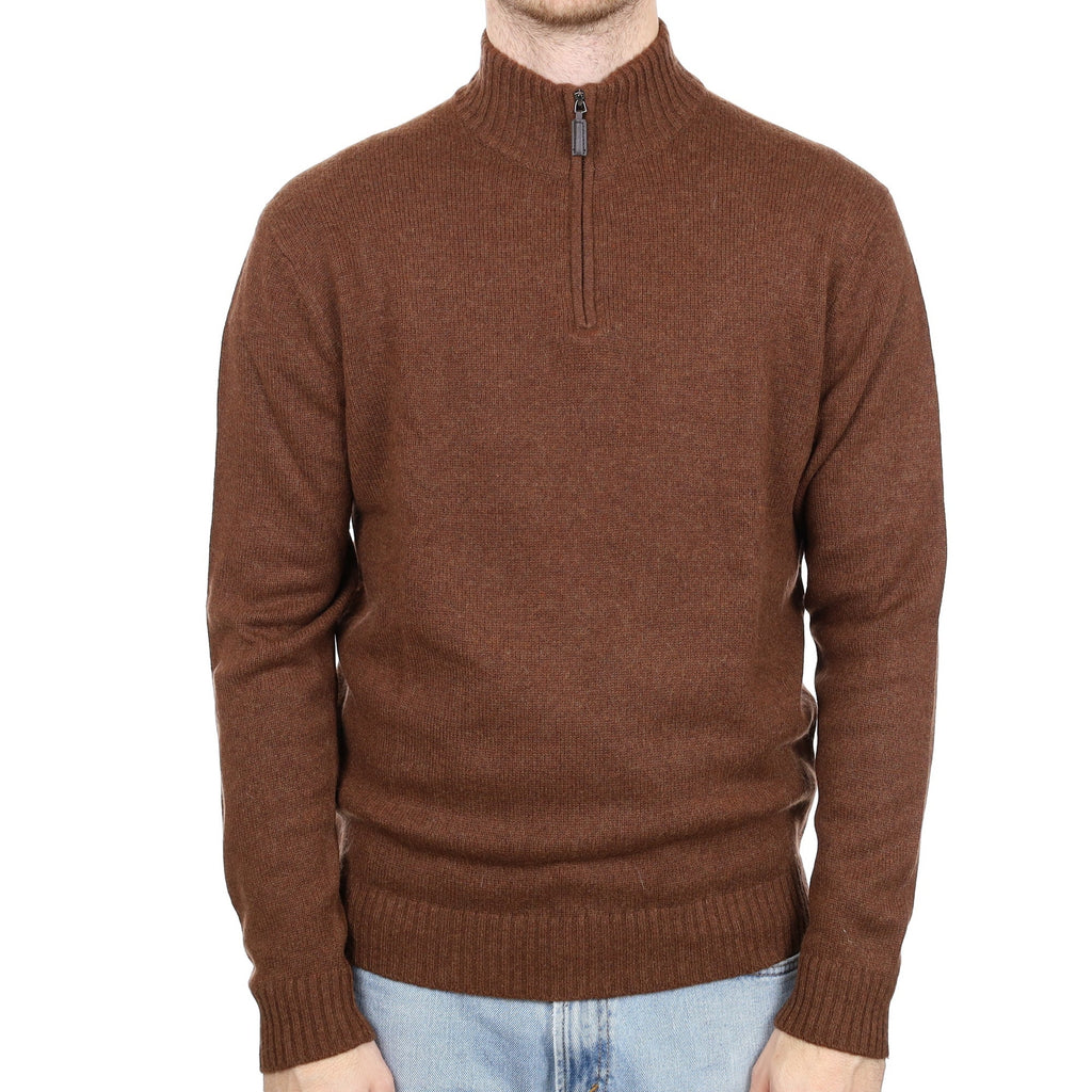 Men's Chestnut Brown Cashmere 1/4 Zip Jumper Large