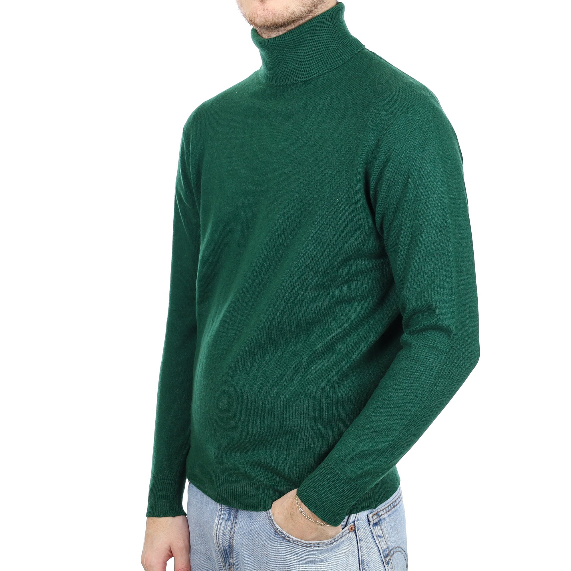 Men's Racing Green Cashmere Polo Neck Jumper Large