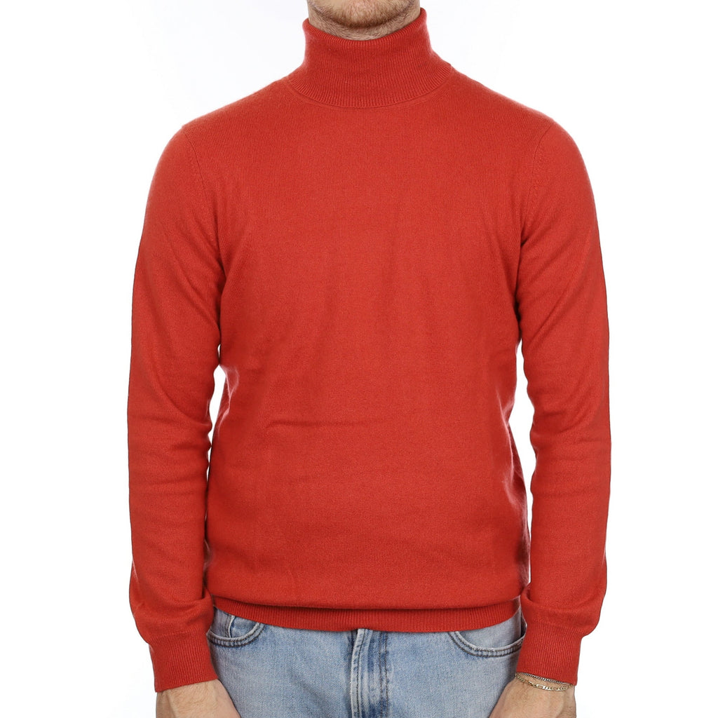 Men's Pumpkin Orange Cashmere Polo Neck Jumper Large