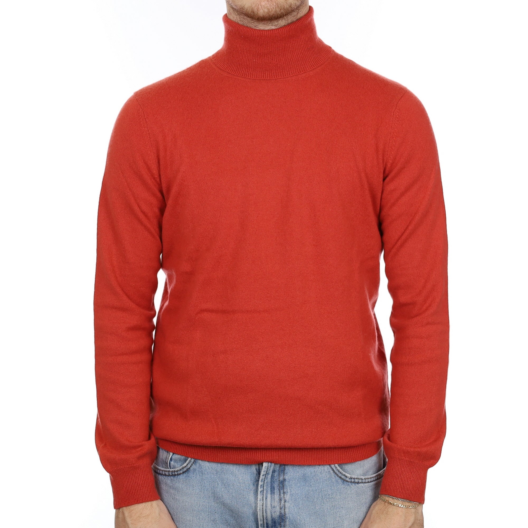 Men's Pumpkin Orange Cashmere Polo Neck Jumper Large